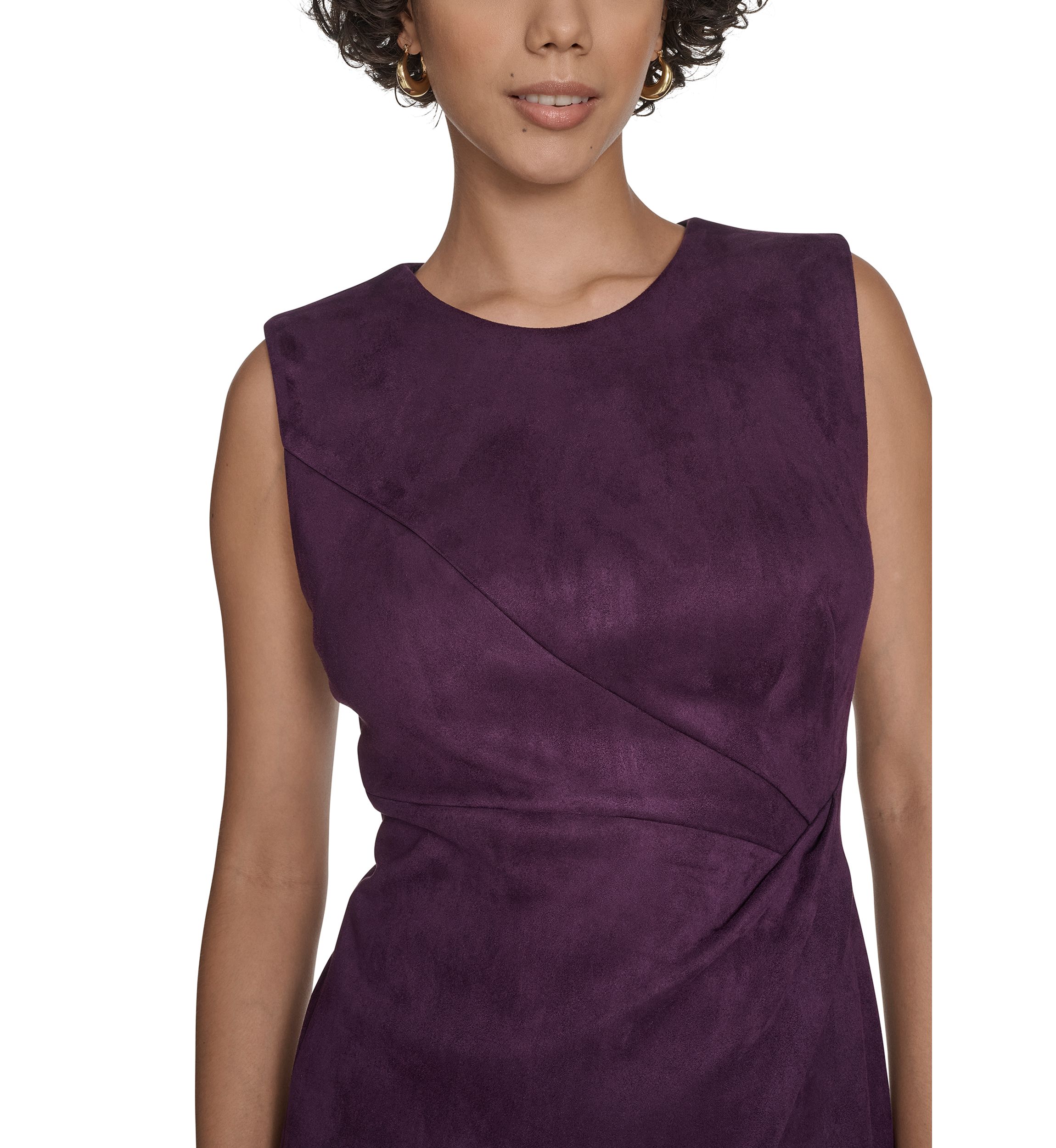 Womens Sleeveless Solid Suede Sheath Dress