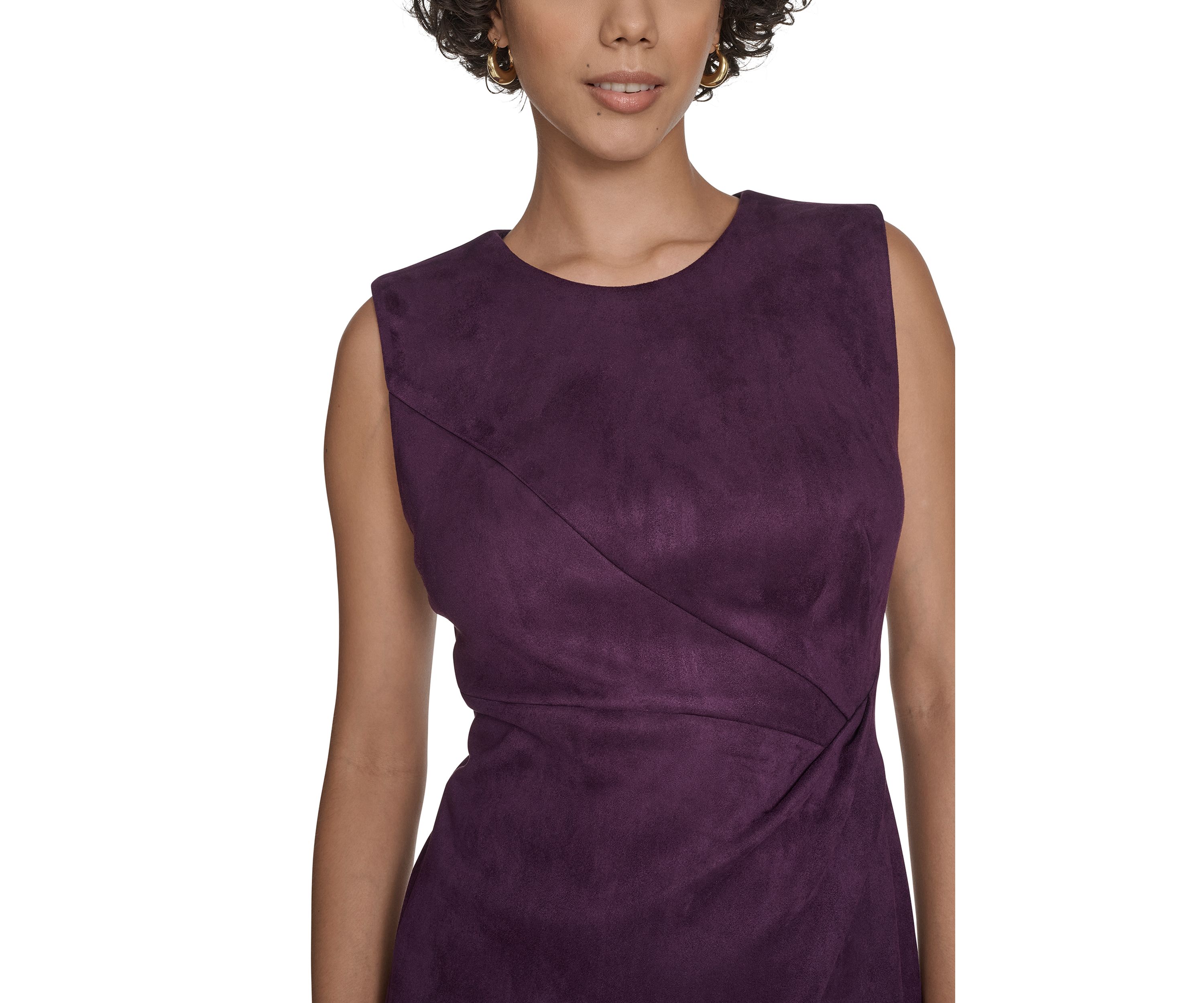 Womens Sleeveless Solid Suede Sheath Dress