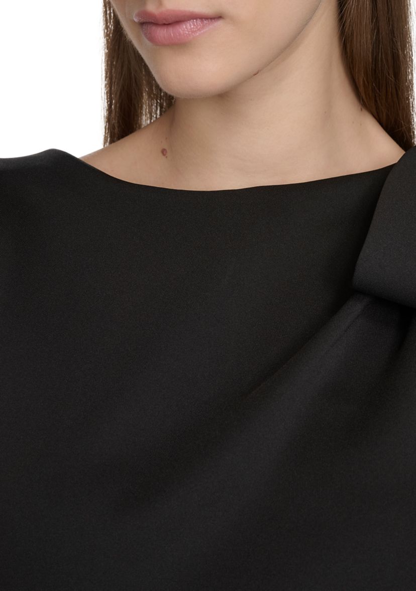 Womens Sleeveless Solid Scuba Sheath Dress with Neck Bow 