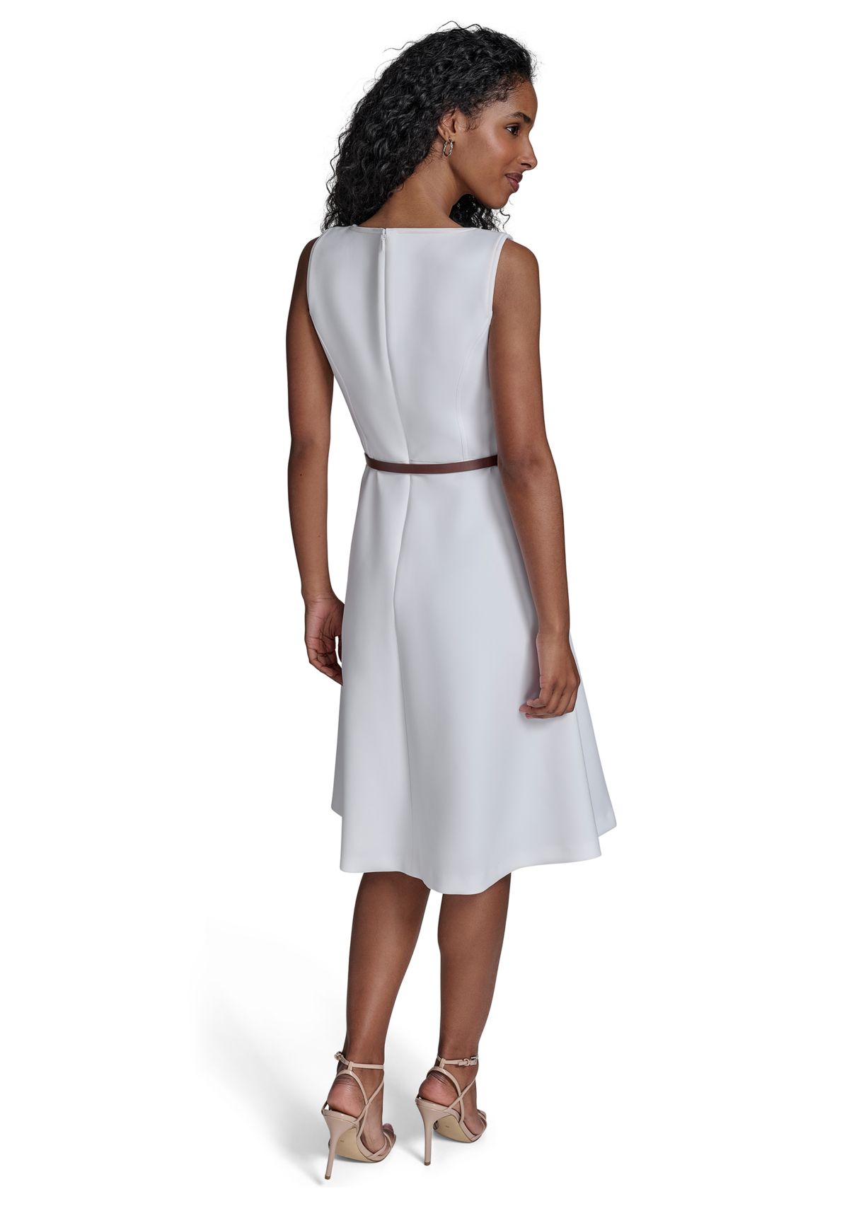 Womens Sleeveless Split Neck Solid A-Line Dress
