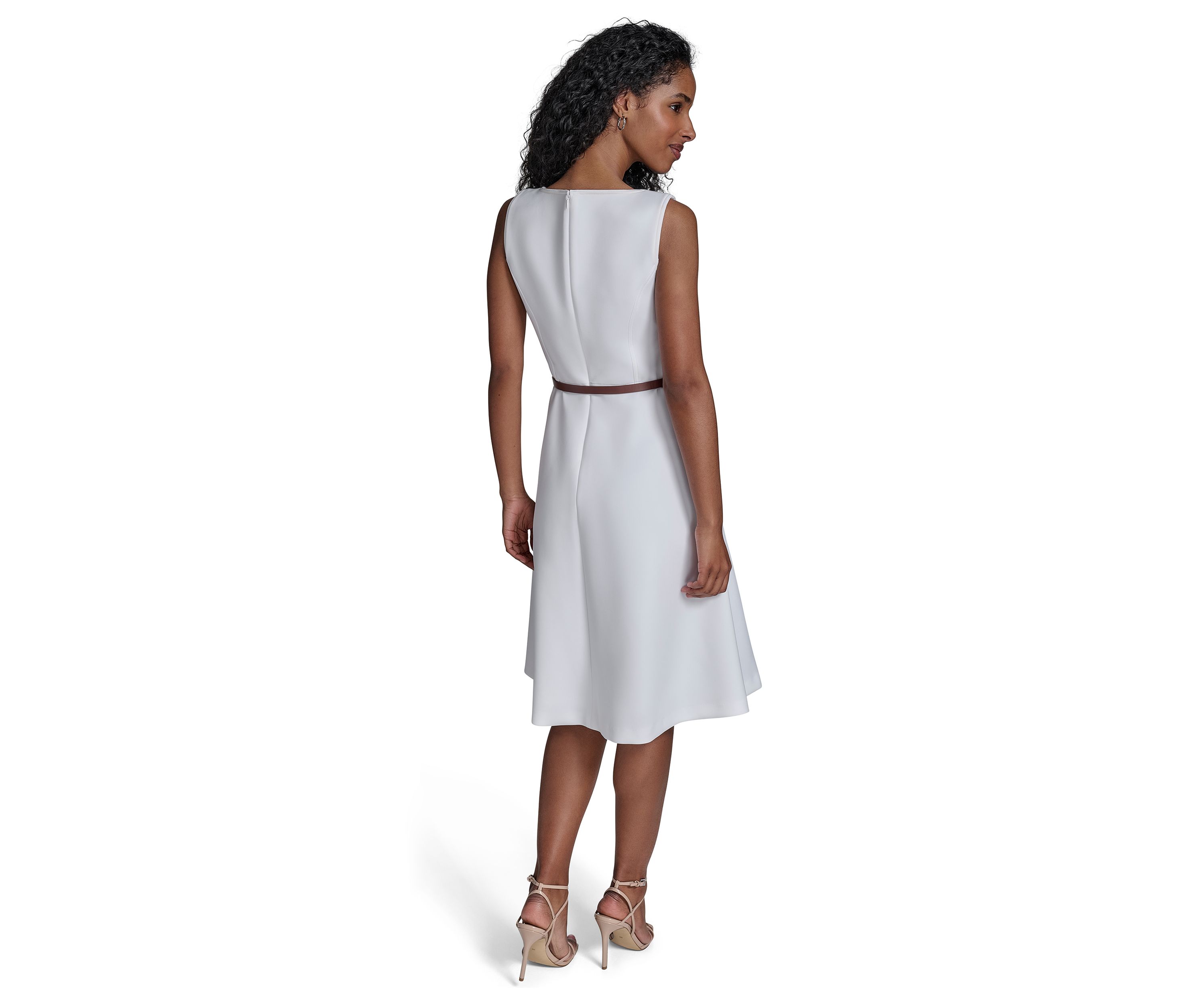 Womens Sleeveless Split Neck Solid A-Line Dress
