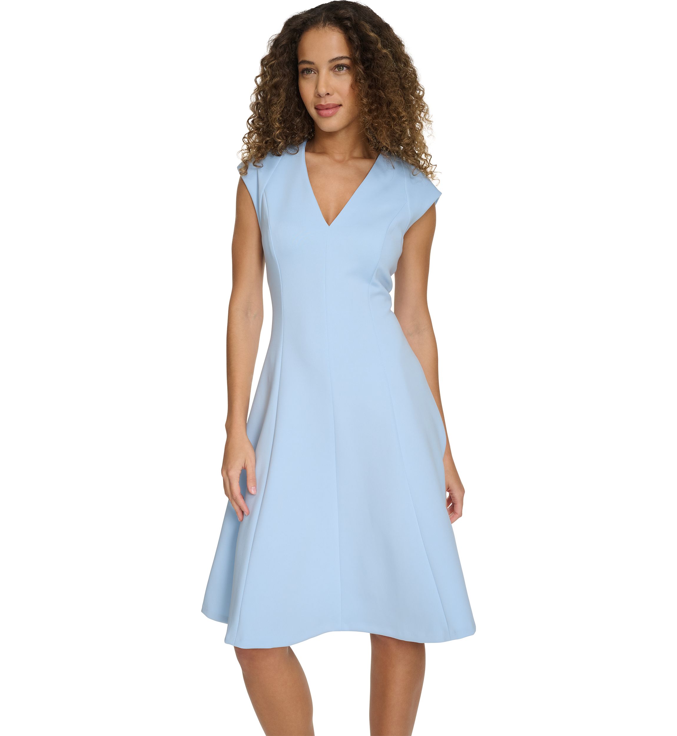 Womens Solid V-Neck Dress