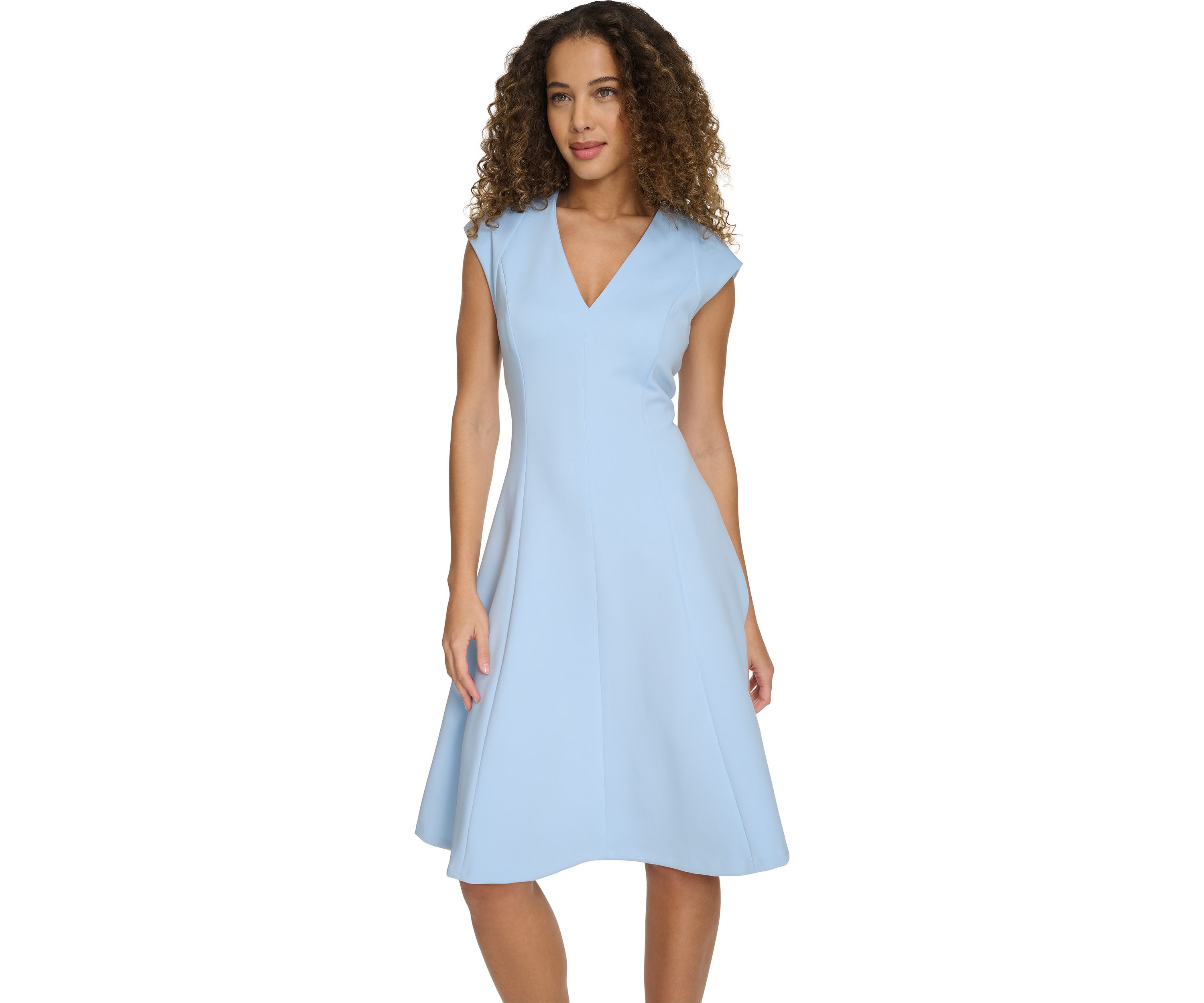Womens Solid V-Neck Dress