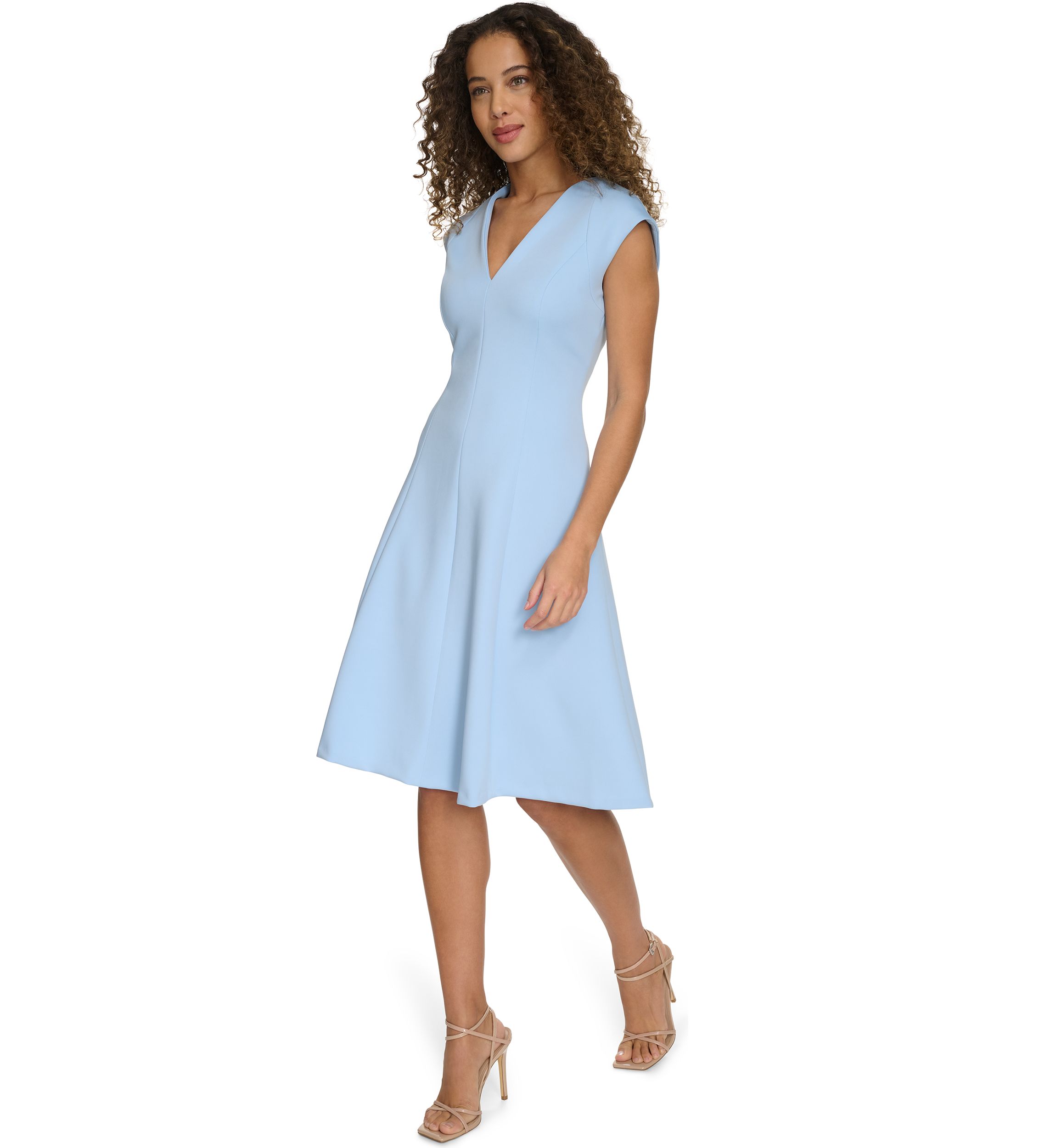 Womens Solid V-Neck Dress