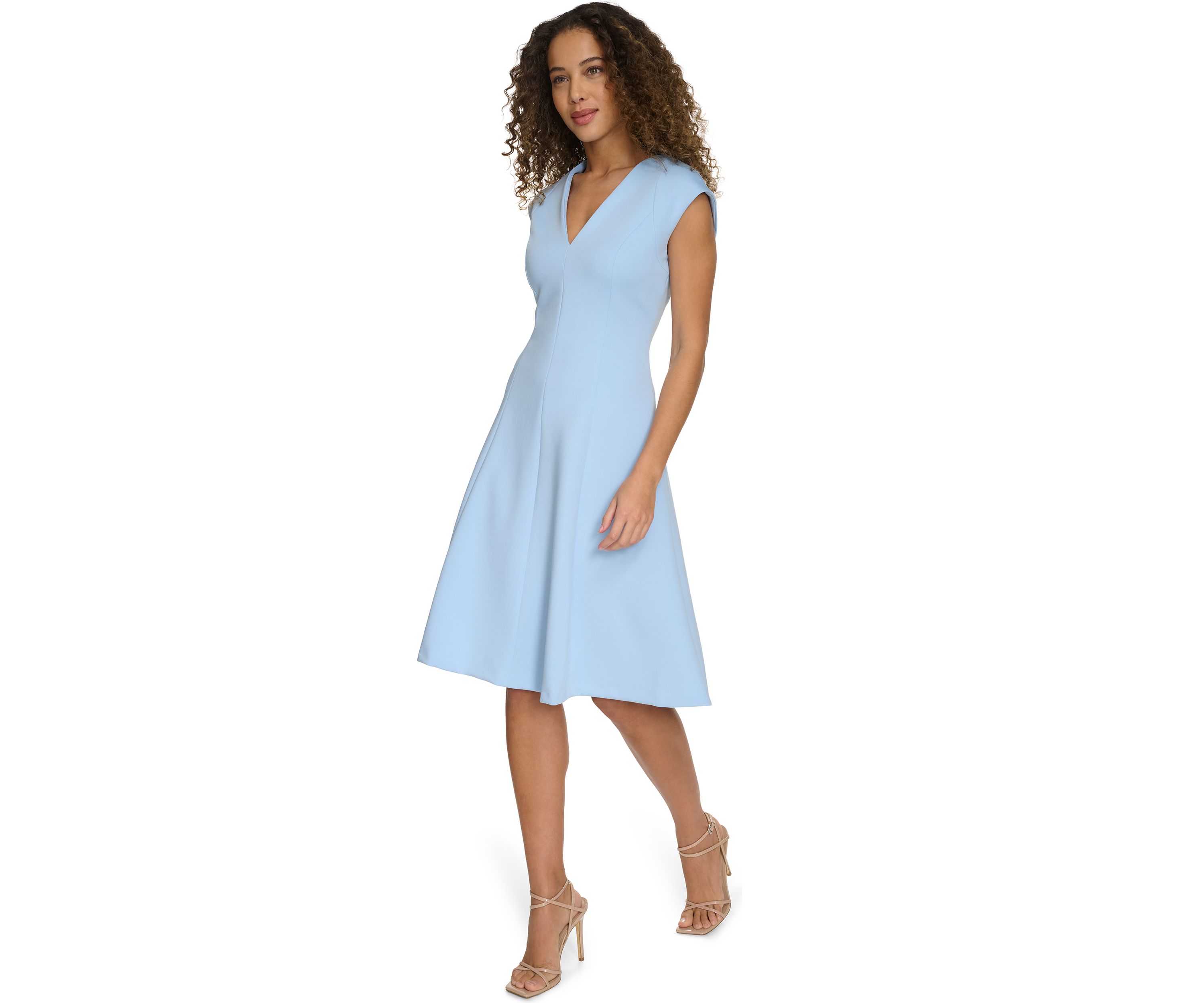 Womens Solid V-Neck Dress