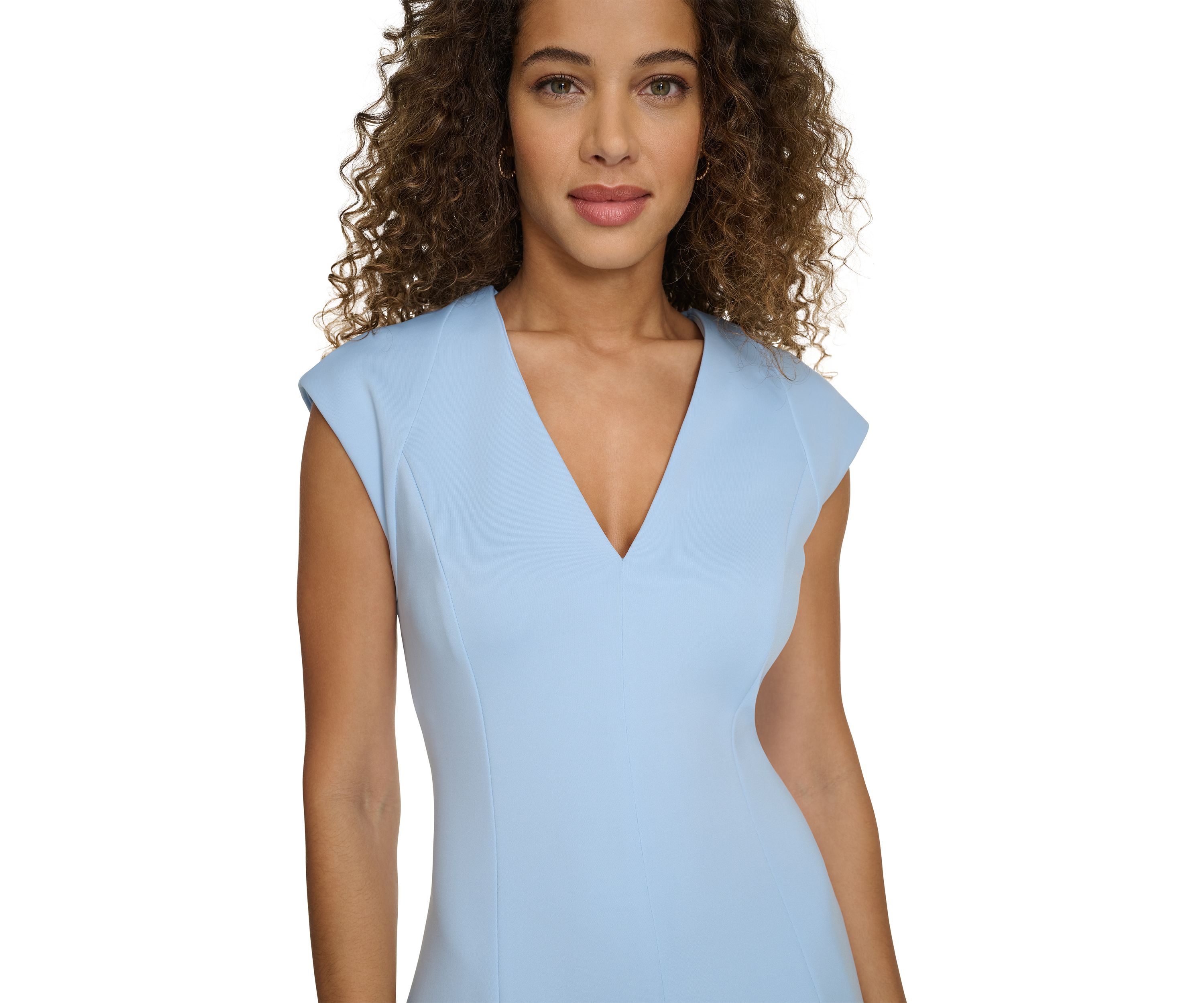 Womens Solid V-Neck Dress