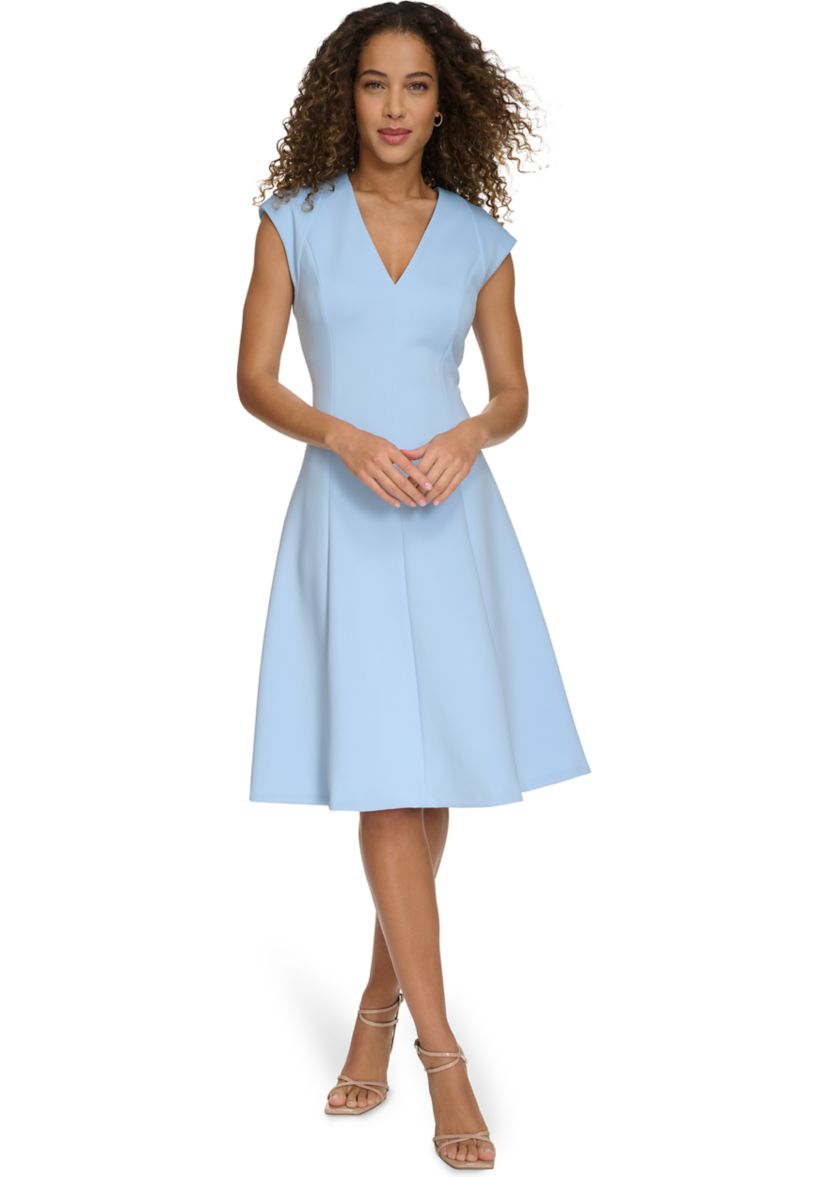 Womens Solid V-Neck Dress