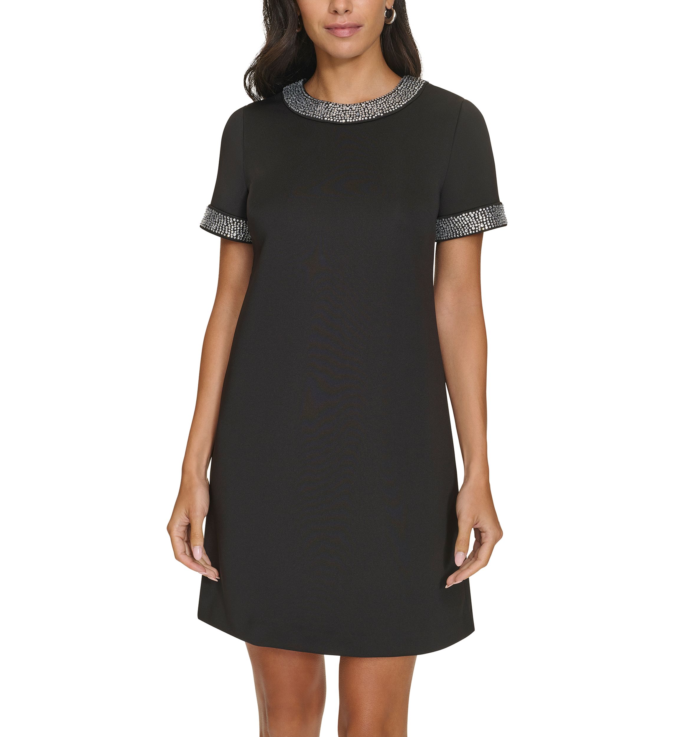 little black dress calvin klein Calvin Klein Black Sleeveless Sheath Dress with Textured Neckline  SilkRoll