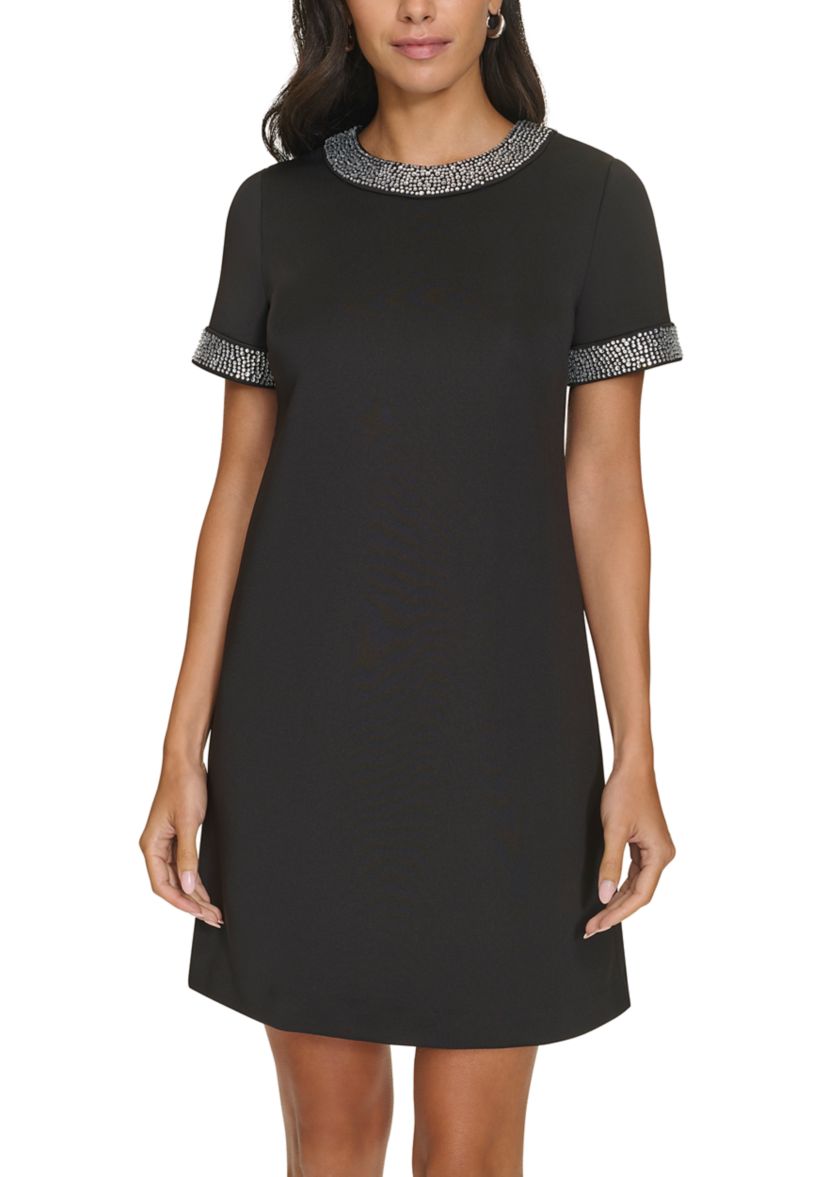 Womens Solid Scuba A-Line Dress