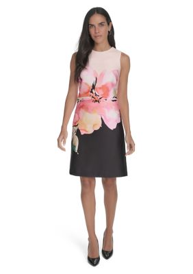 Calvin Klein Women's Sleeveless Crew Neck Floral Sheath Dress, 12