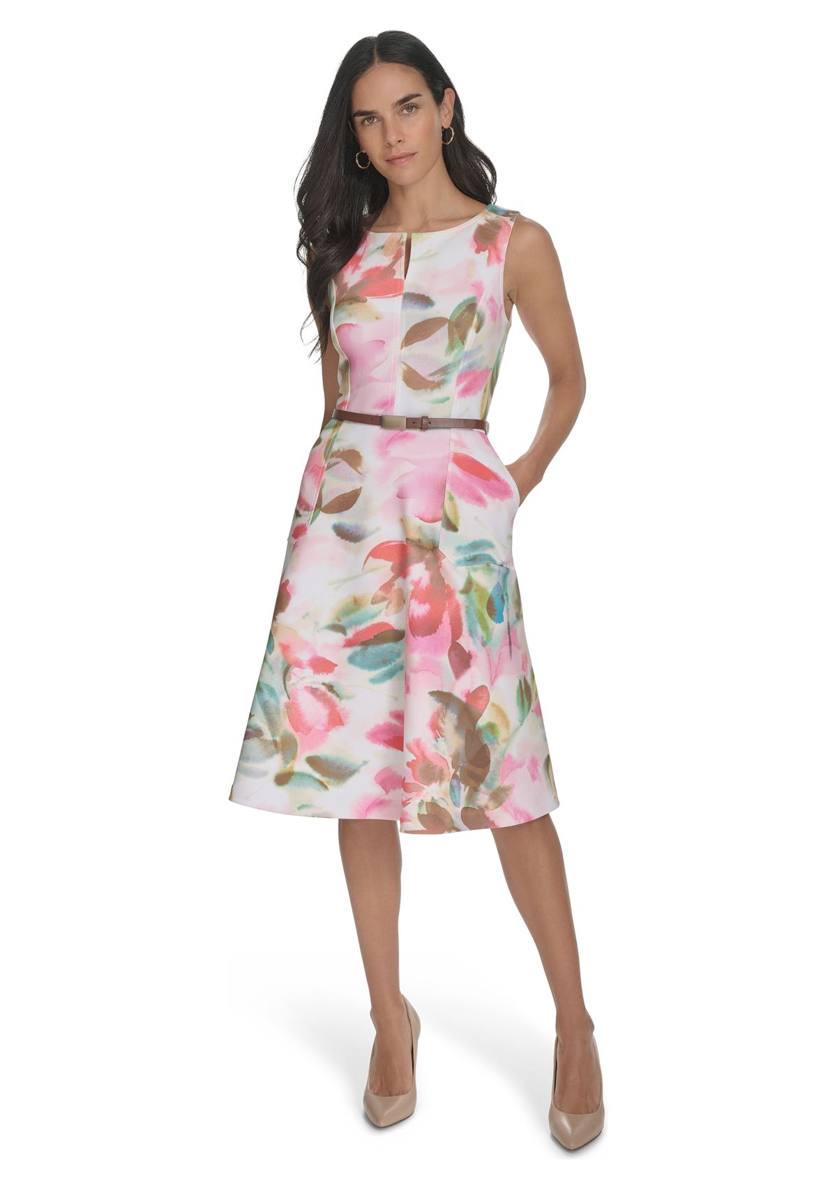 Womens Sleeveless Floral Print Dress 