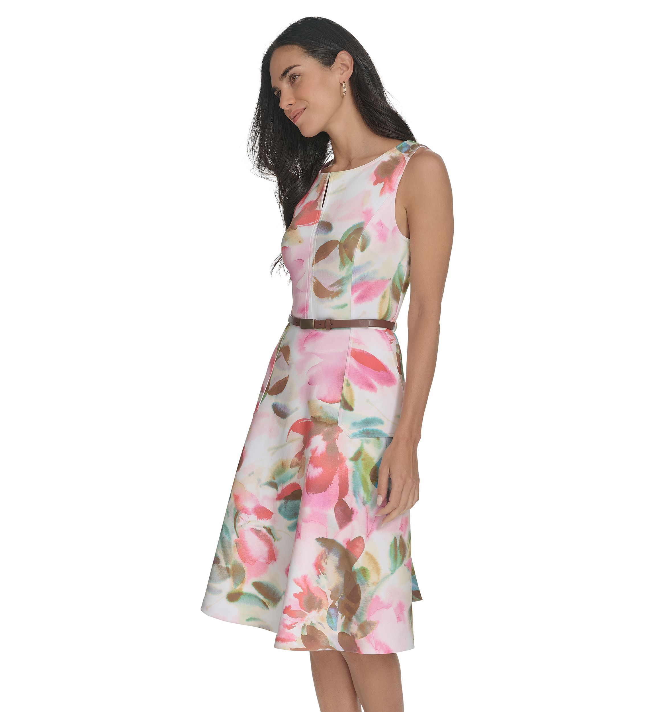 Womens Sleeveless Floral Print Dress 