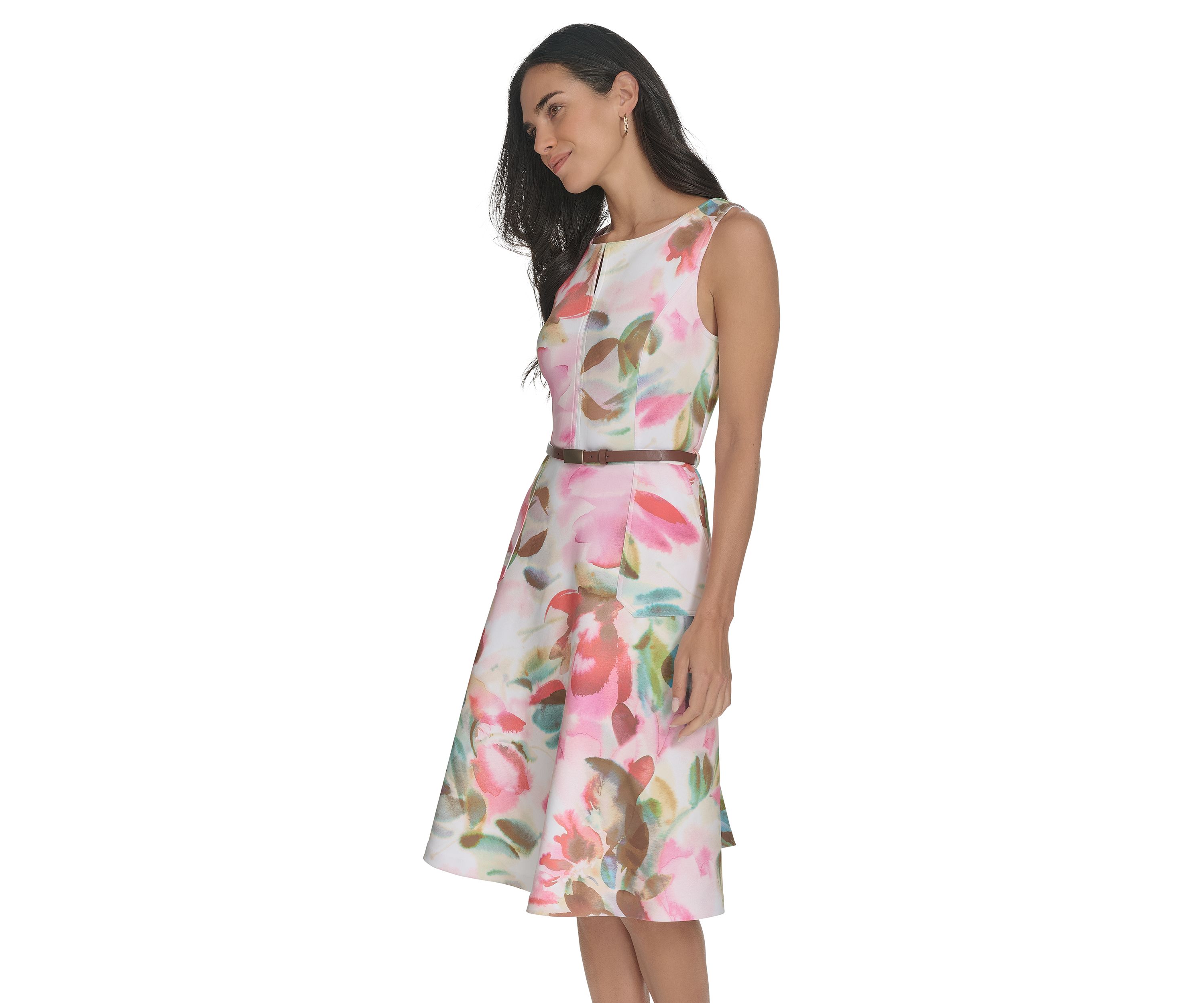 Womens Sleeveless Floral Print Dress 