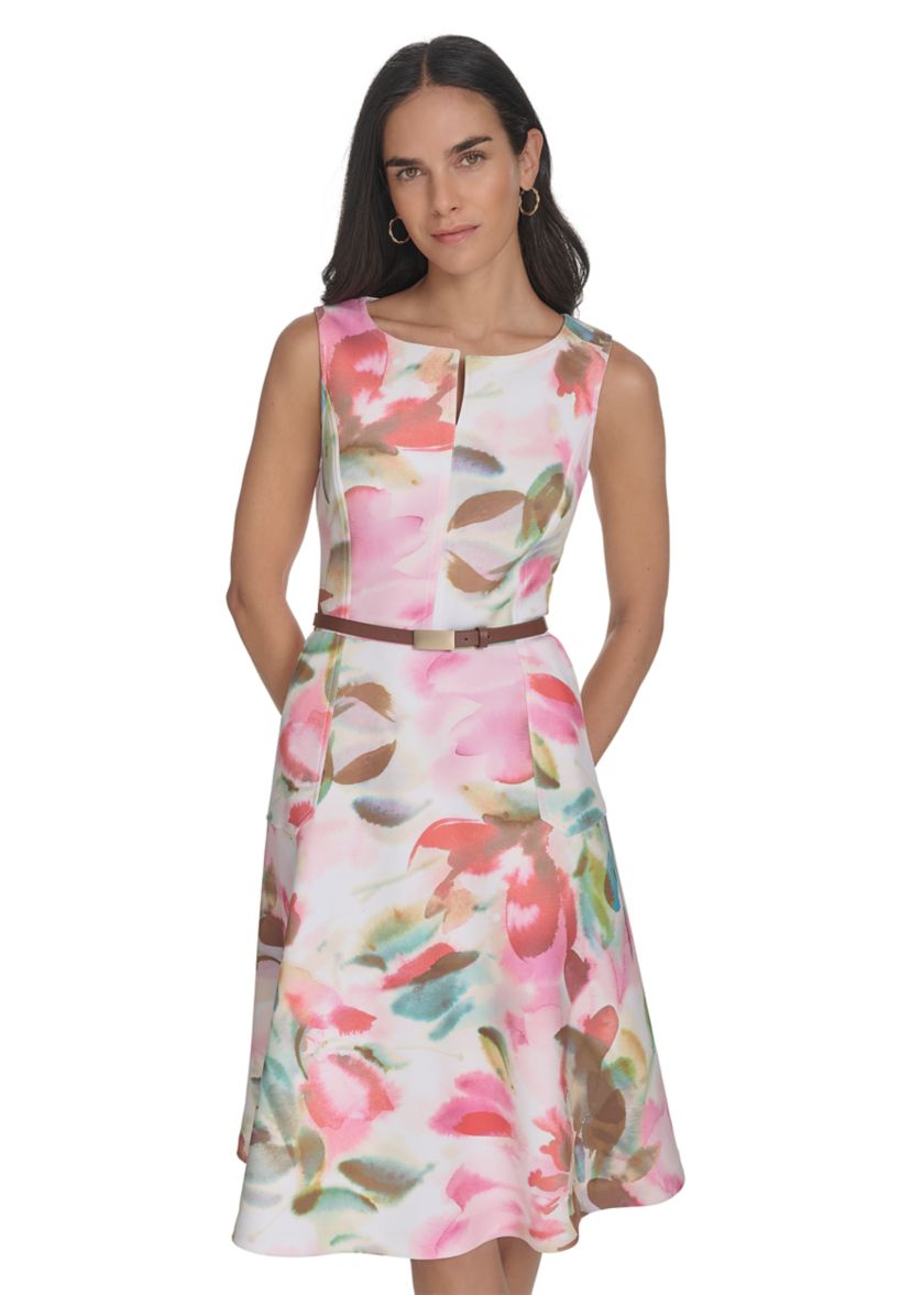 Womens Sleeveless Floral Print Dress 