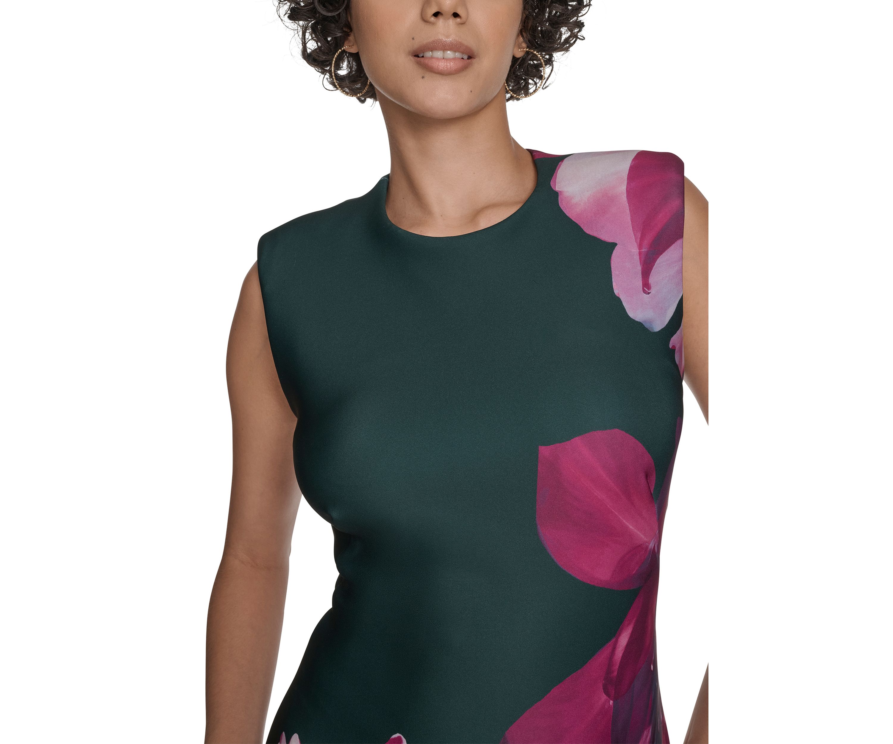 Womens Sleeveless Crew Neck Floral Scuba Sheath Dress