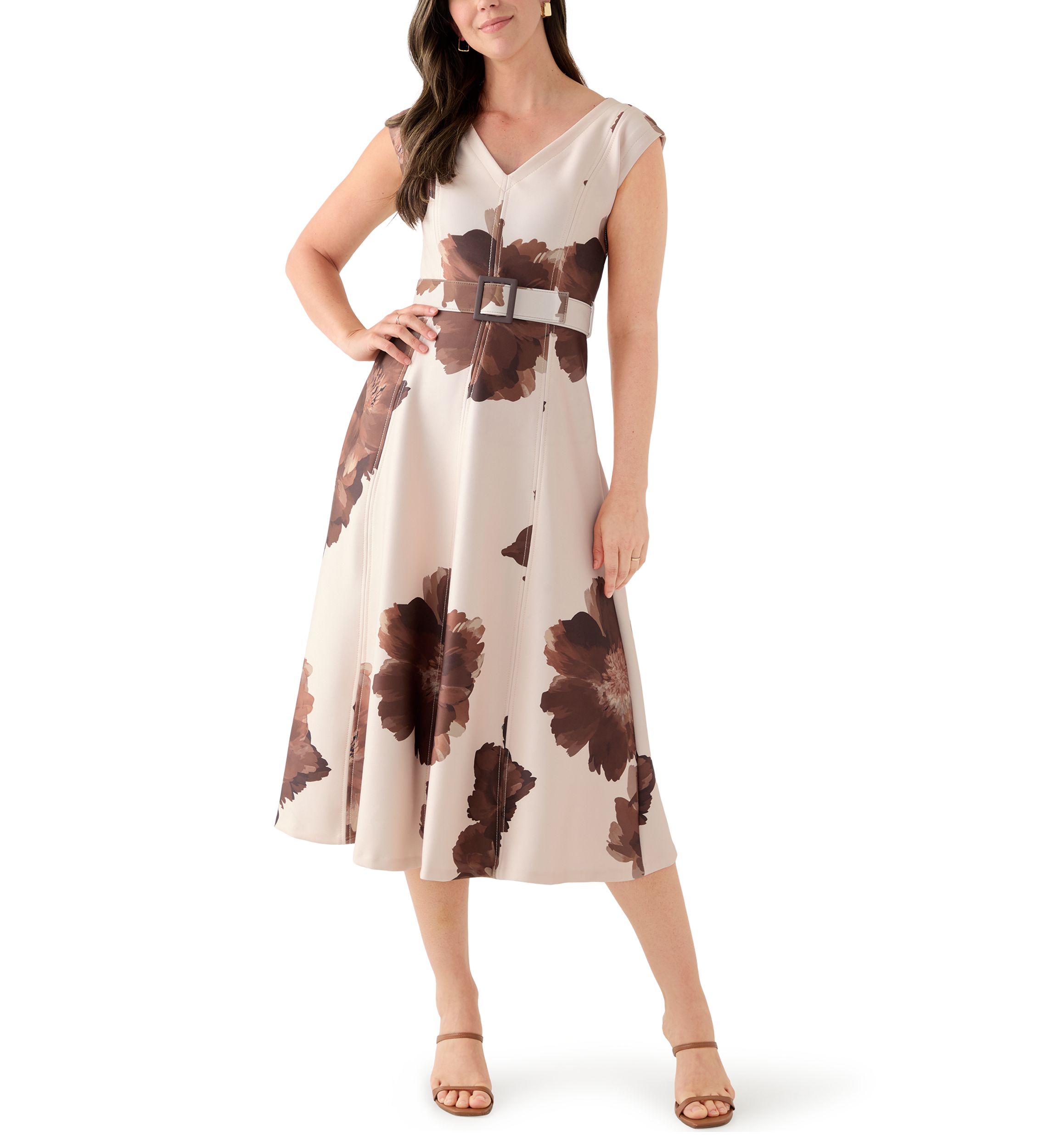 Womens Floral Scuba A-Line Dress