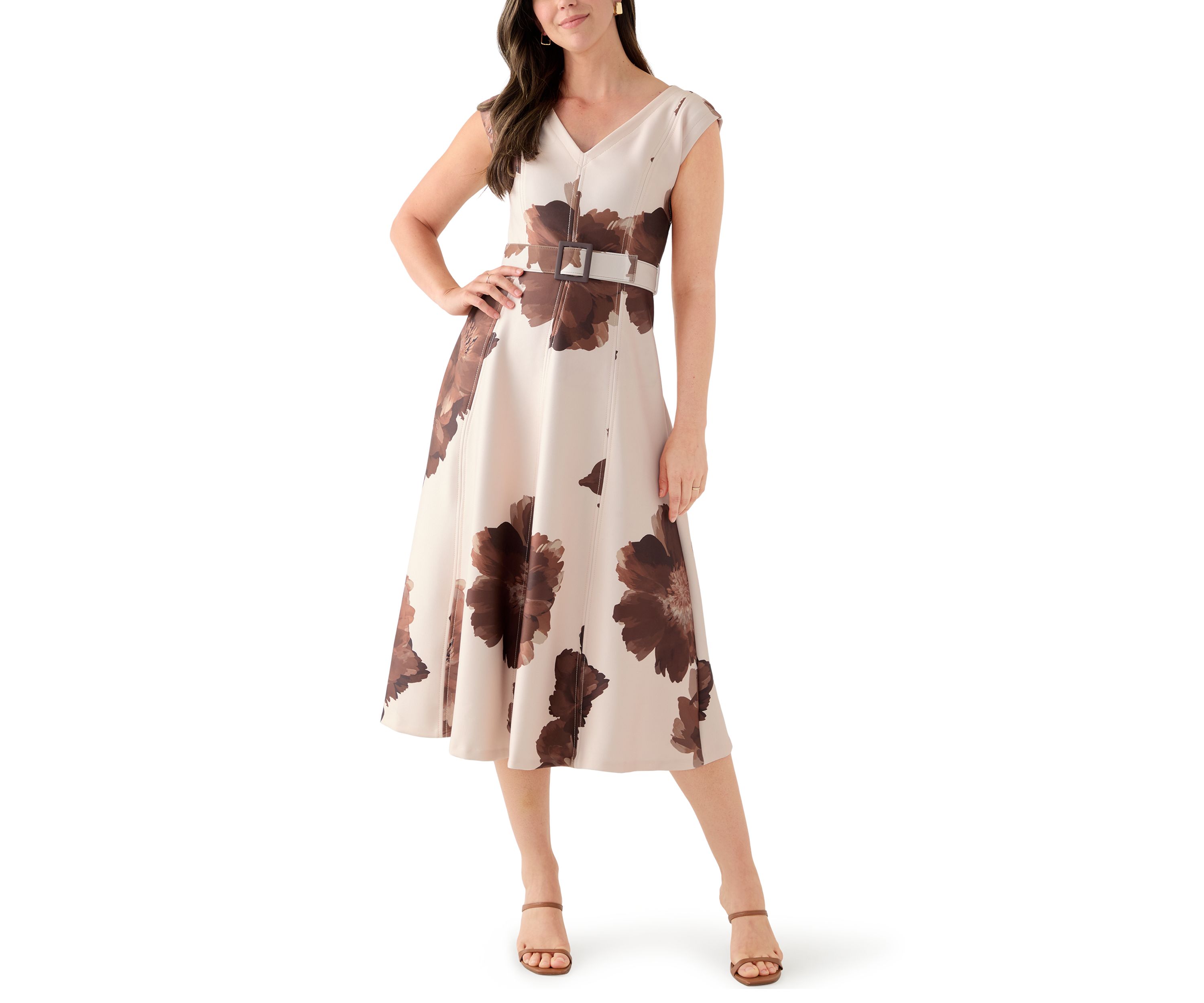 Womens Floral Scuba A-Line Dress