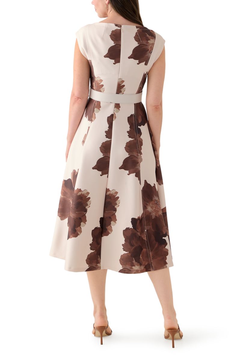 Womens Floral Scuba A-Line Dress