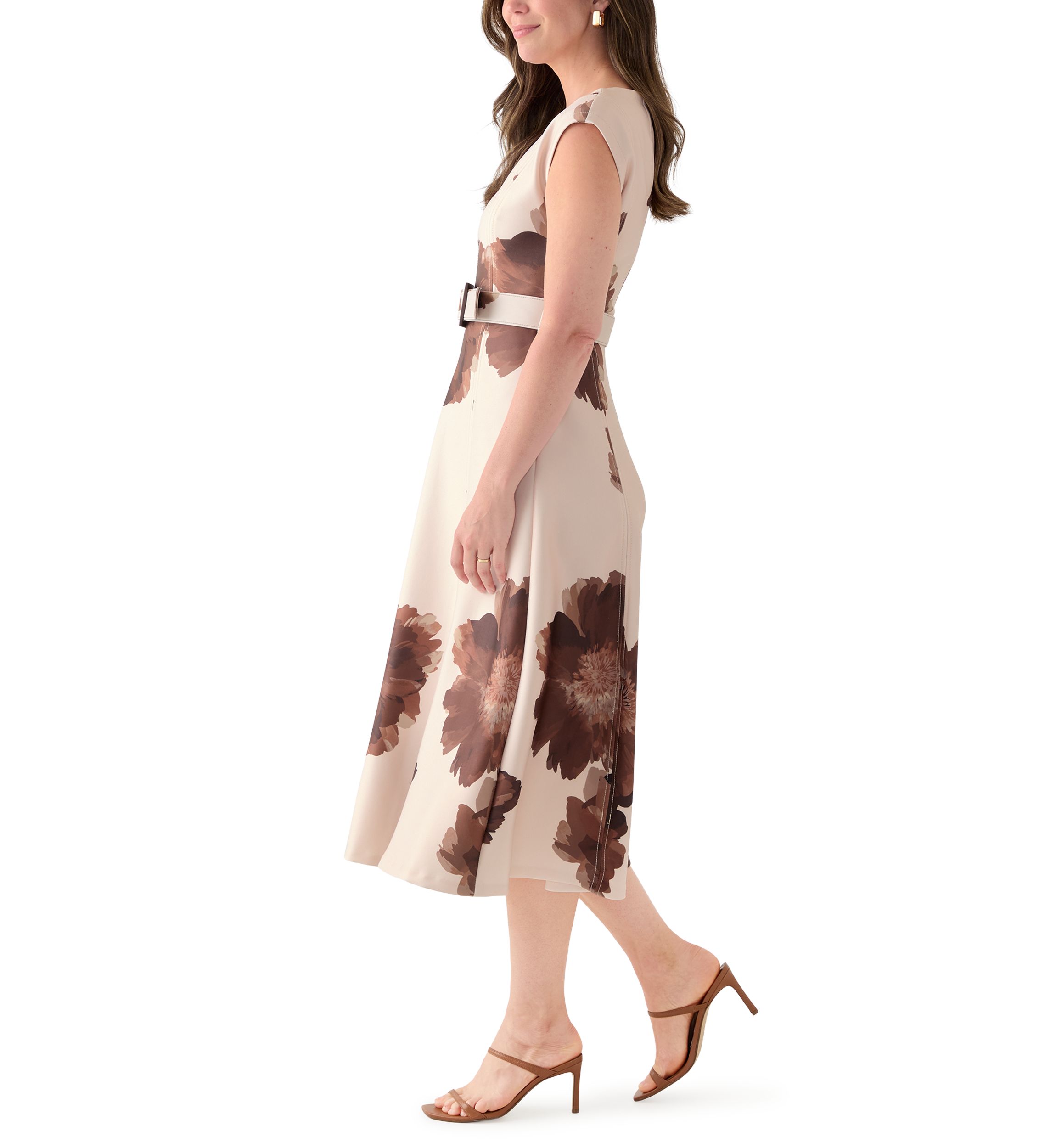 Womens Floral Scuba A-Line Dress