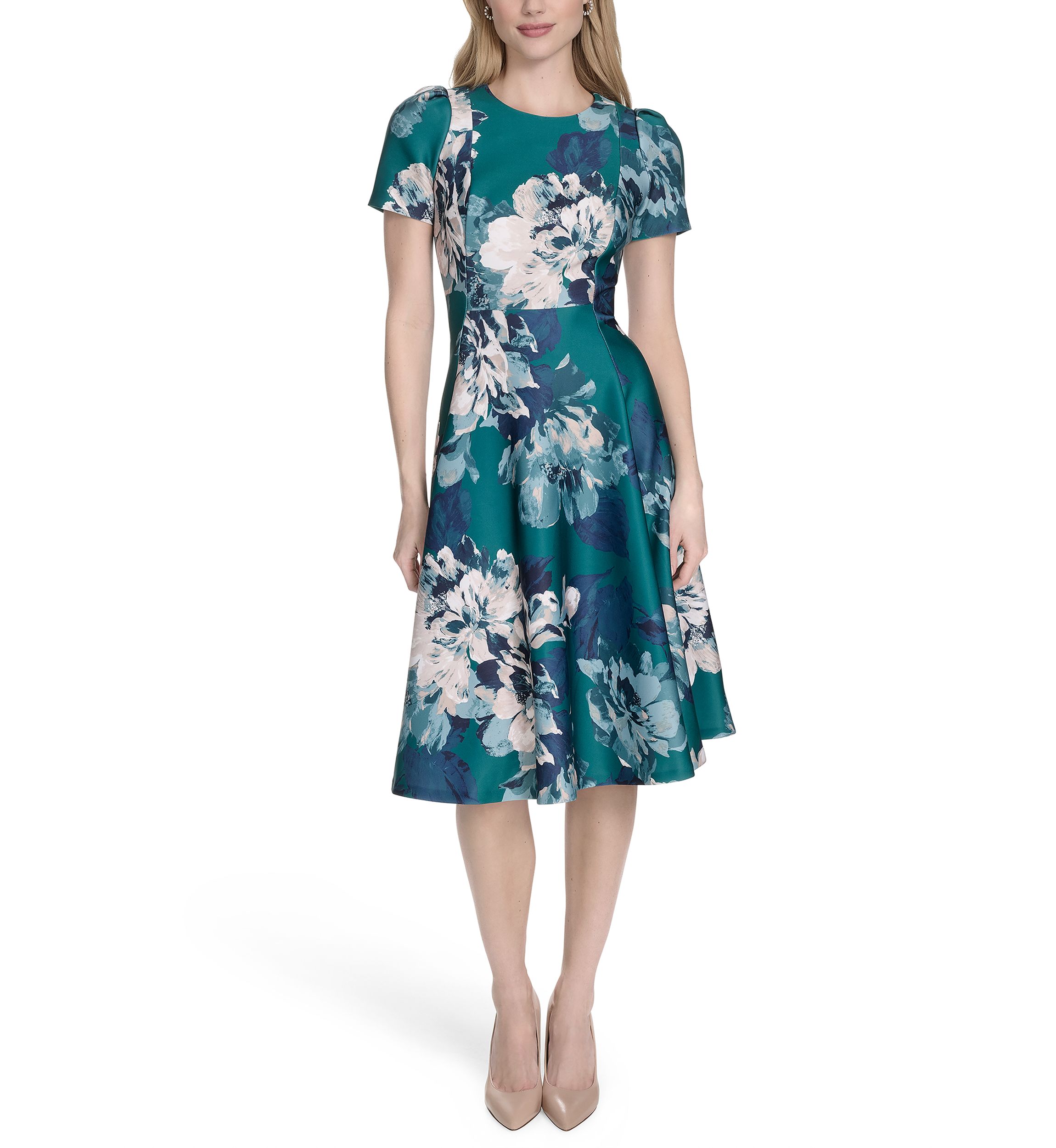 Womens Floral Printed Fit and Flare Dress