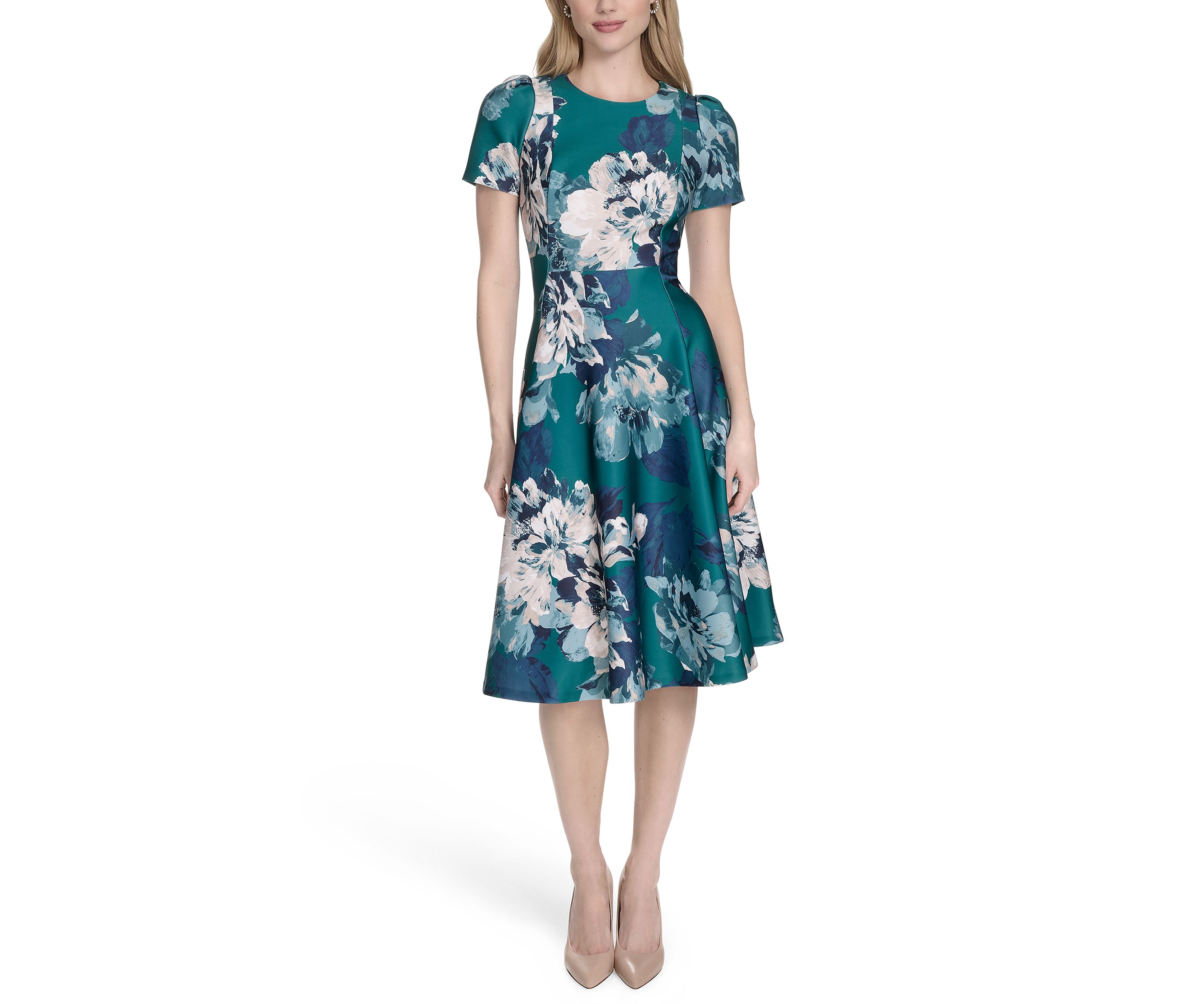 Womens Floral Printed Fit and Flare Dress