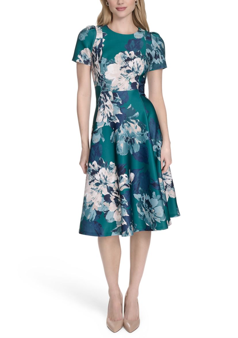 Womens Floral Printed Fit and Flare Dress