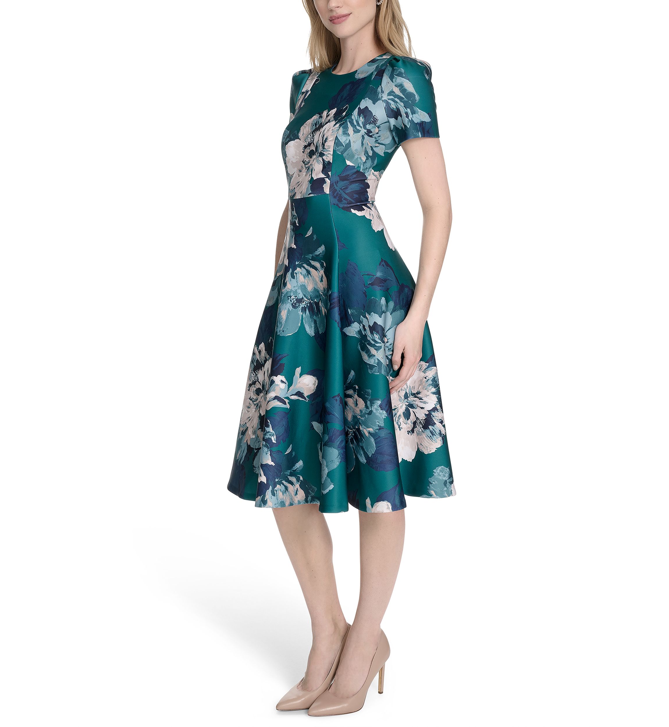 Womens Floral Printed Fit and Flare Dress