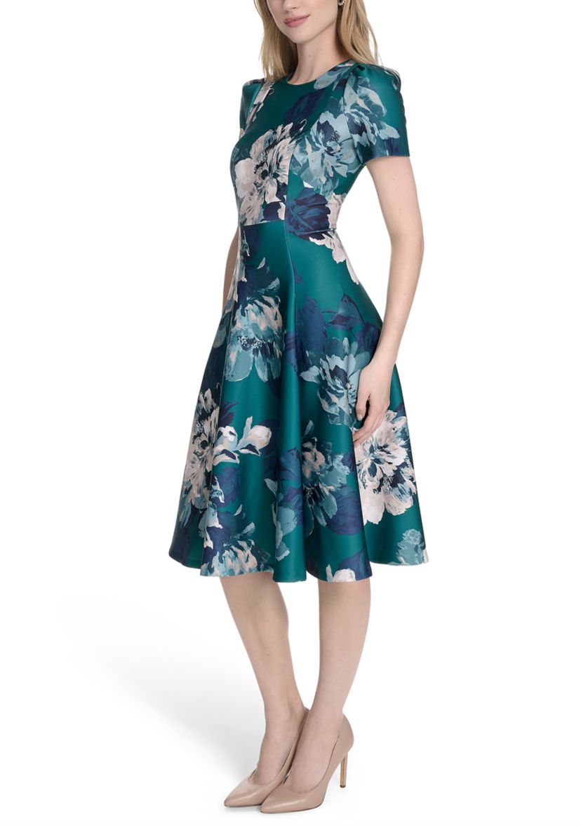 Womens Floral Printed Fit and Flare Dress