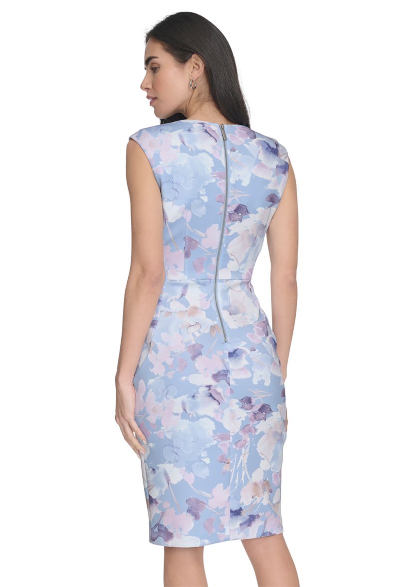 Womens Sleeveless Floral Printed Sheath Dress