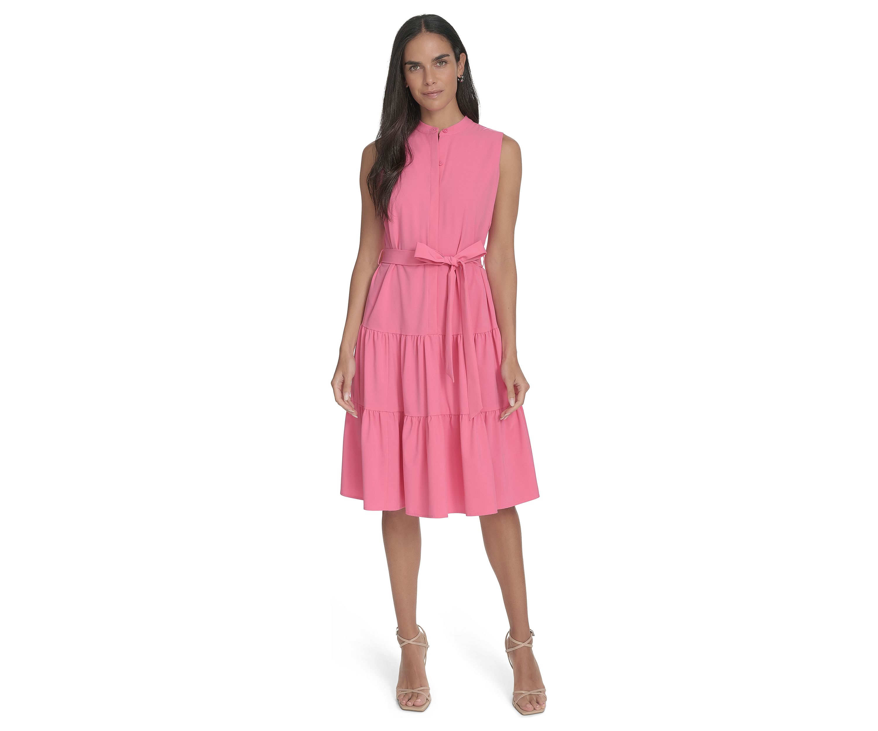 Womens High Neck Tiered Ruffle A-Line Dress 