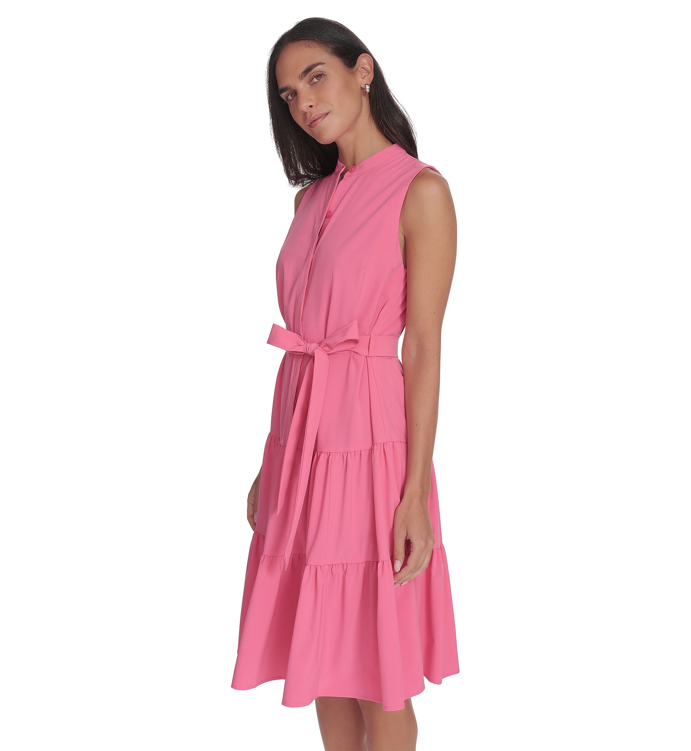 Womens High Neck Tiered Ruffle A-Line Dress 