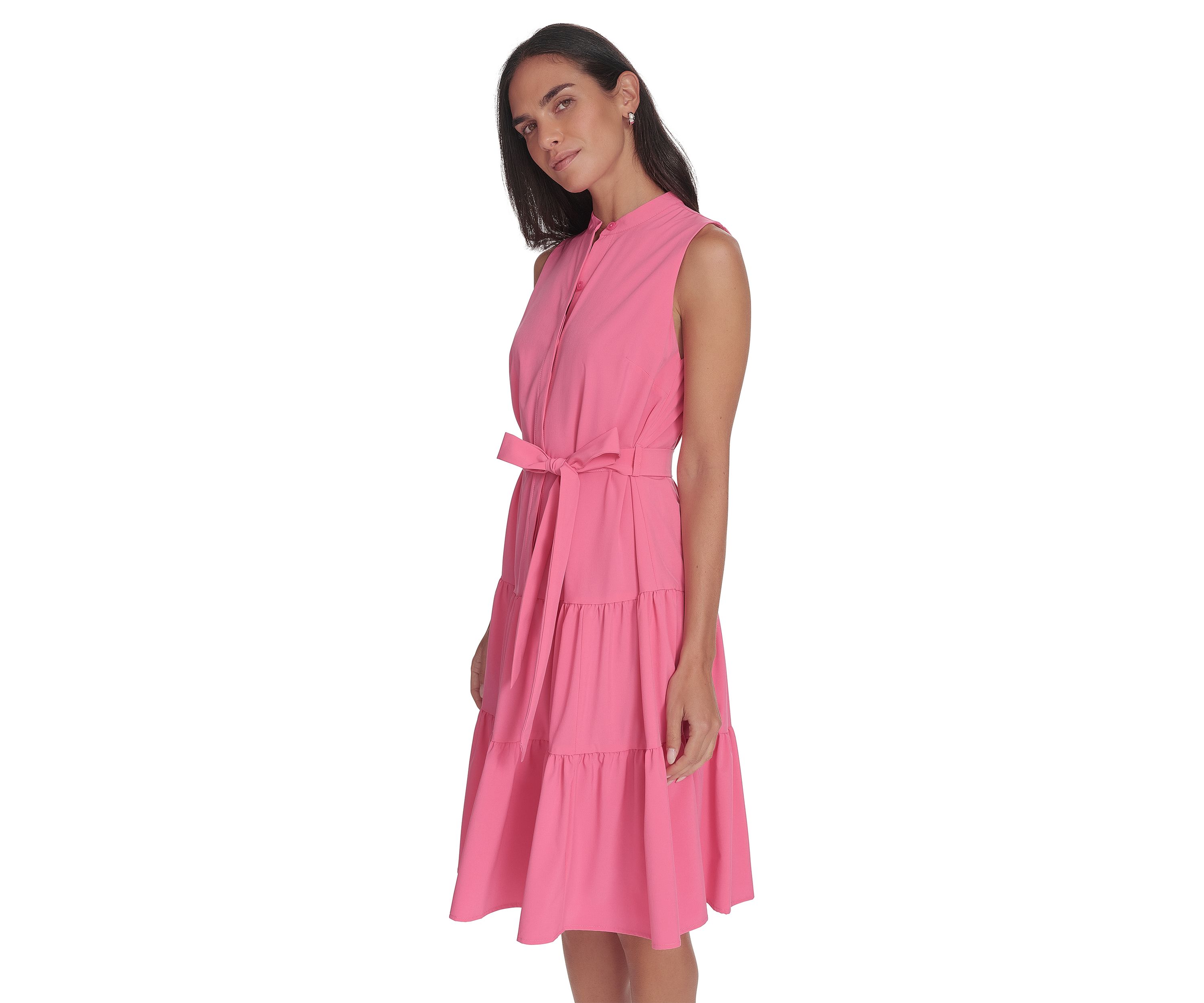 Womens High Neck Tiered Ruffle A-Line Dress 
