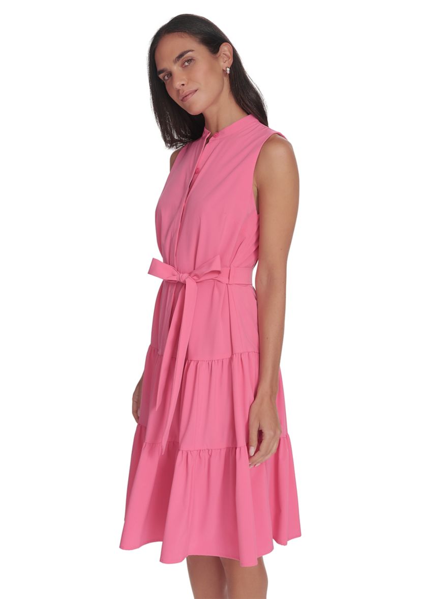 Womens High Neck Tiered Ruffle A-Line Dress 