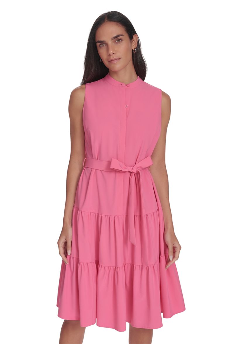 Womens High Neck Tiered Ruffle A-Line Dress 