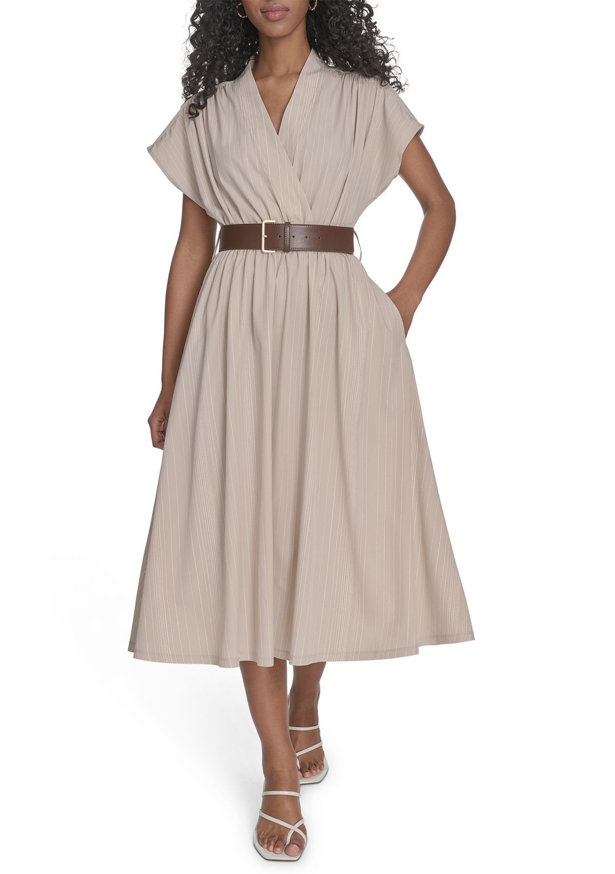 Womens Belted A-Line Dress