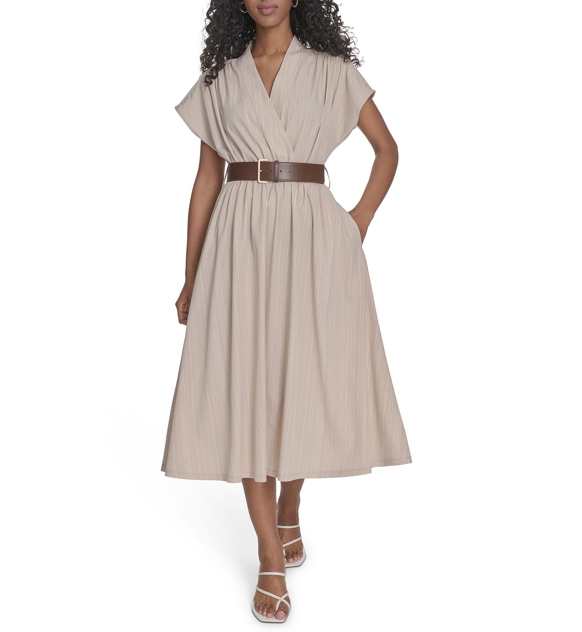 Womens Belted A-Line Dress