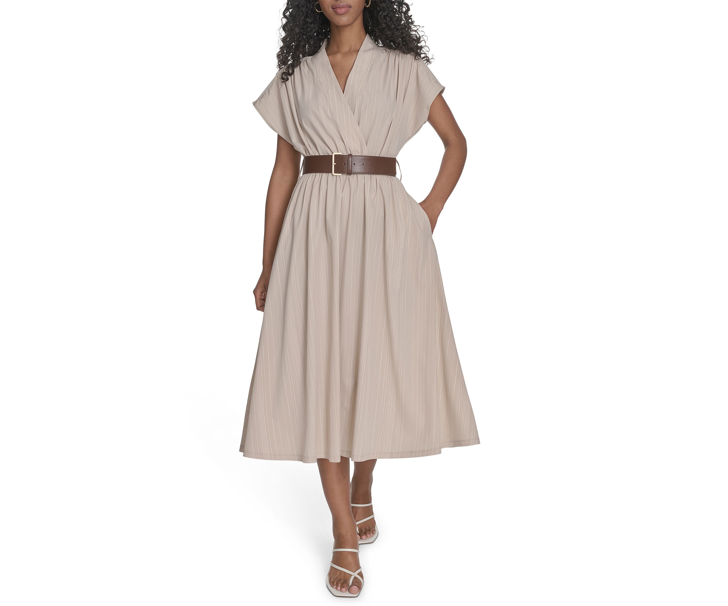 Womens Belted A-Line Dress