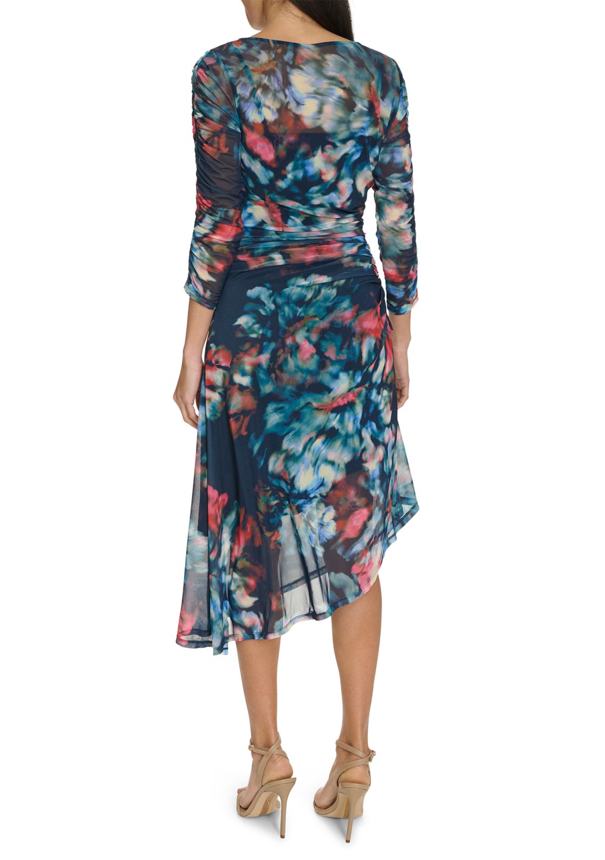 Womens Printed Boat Neck Mesh Slim Dress