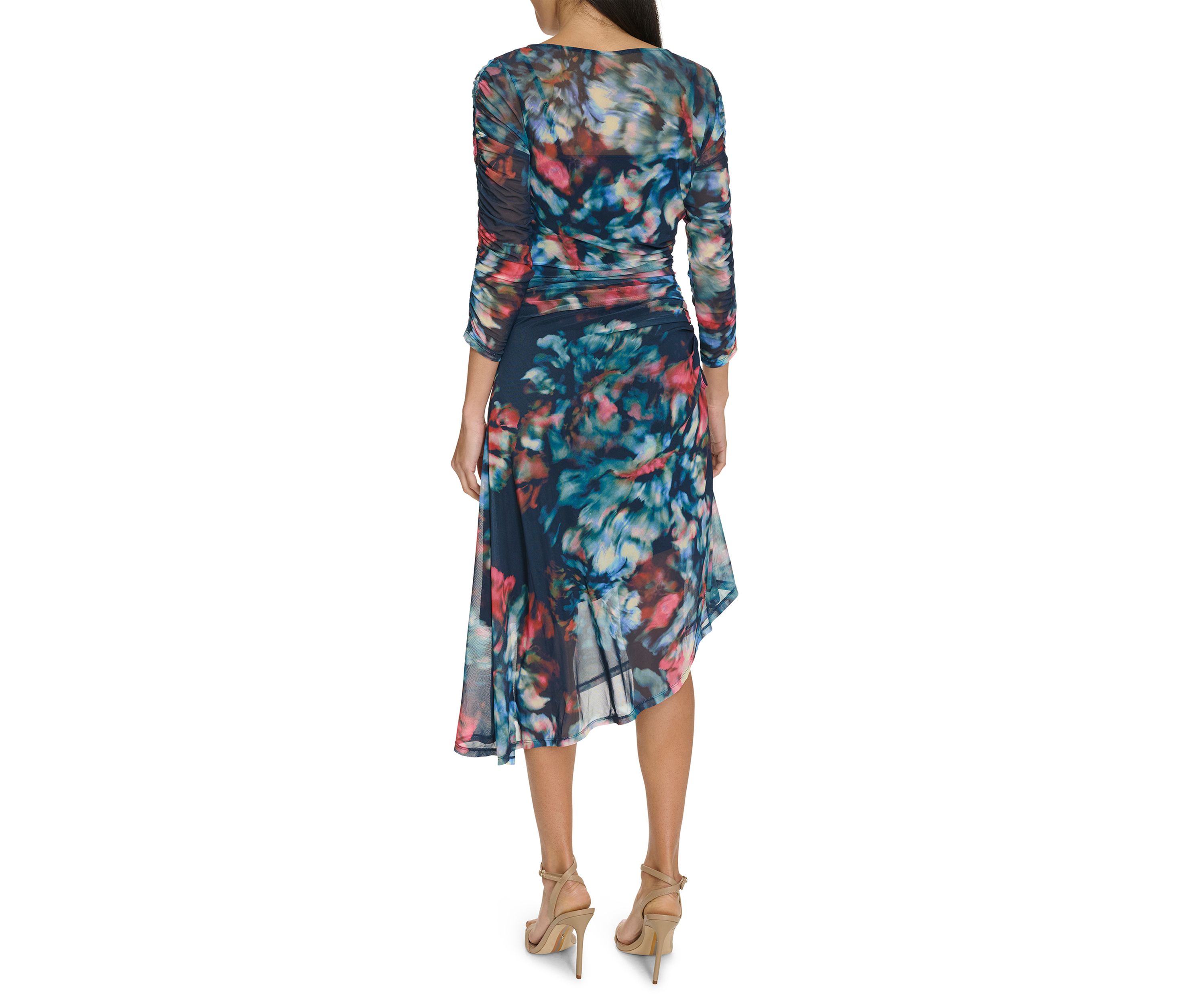Womens Printed Boat Neck Mesh Slim Dress