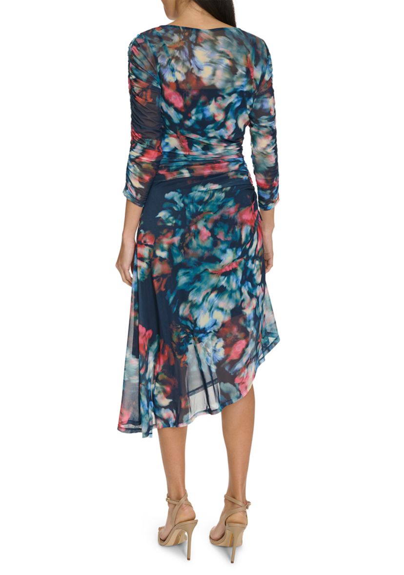 Womens Printed Boat Neck Mesh Slim Dress