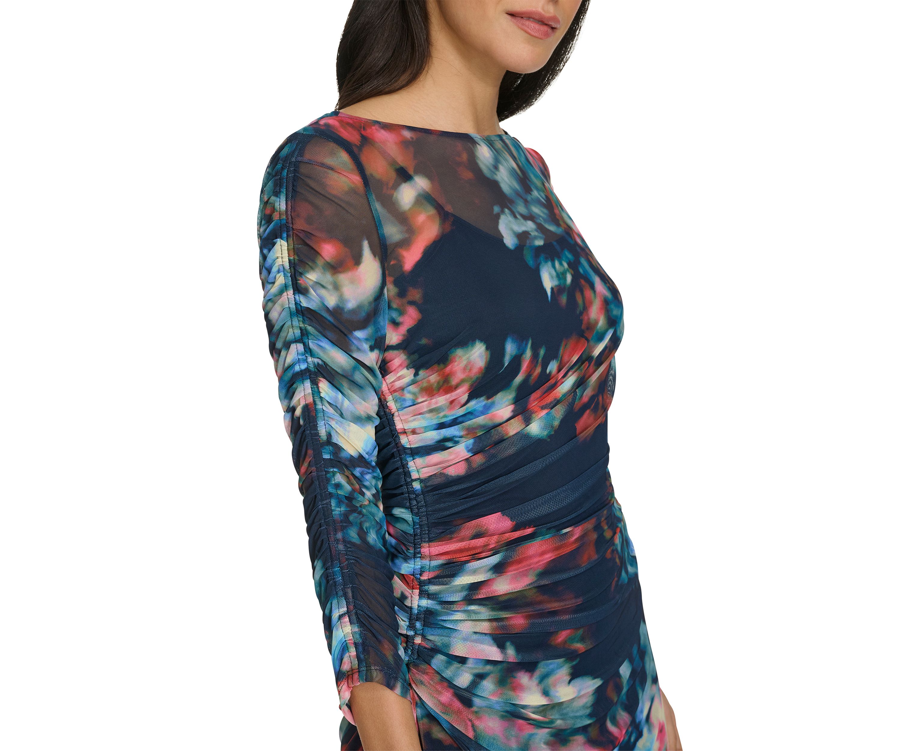 Womens Printed Boat Neck Mesh Slim Dress