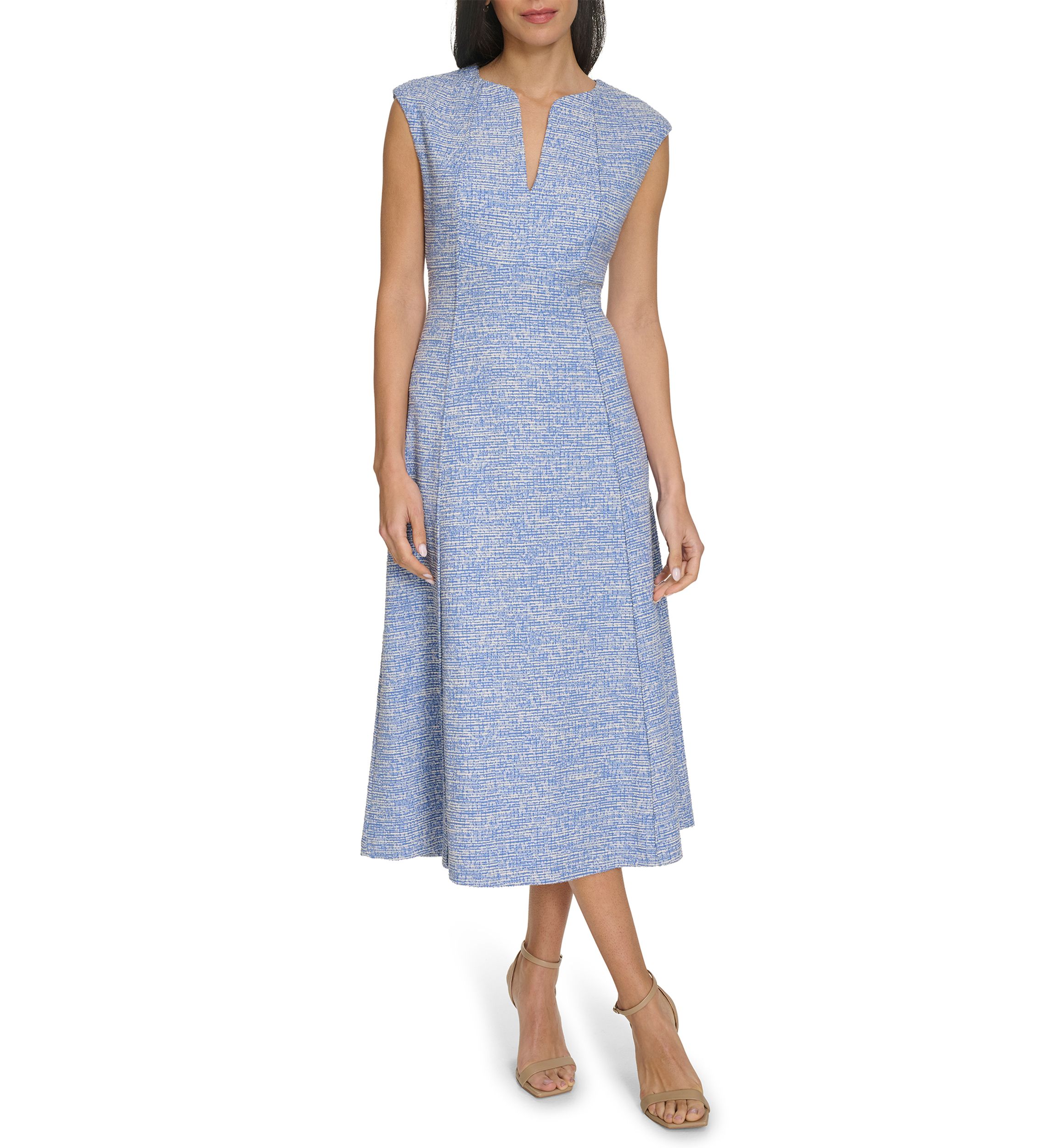 Womens Cap Sleeve Printed A-Line Dress