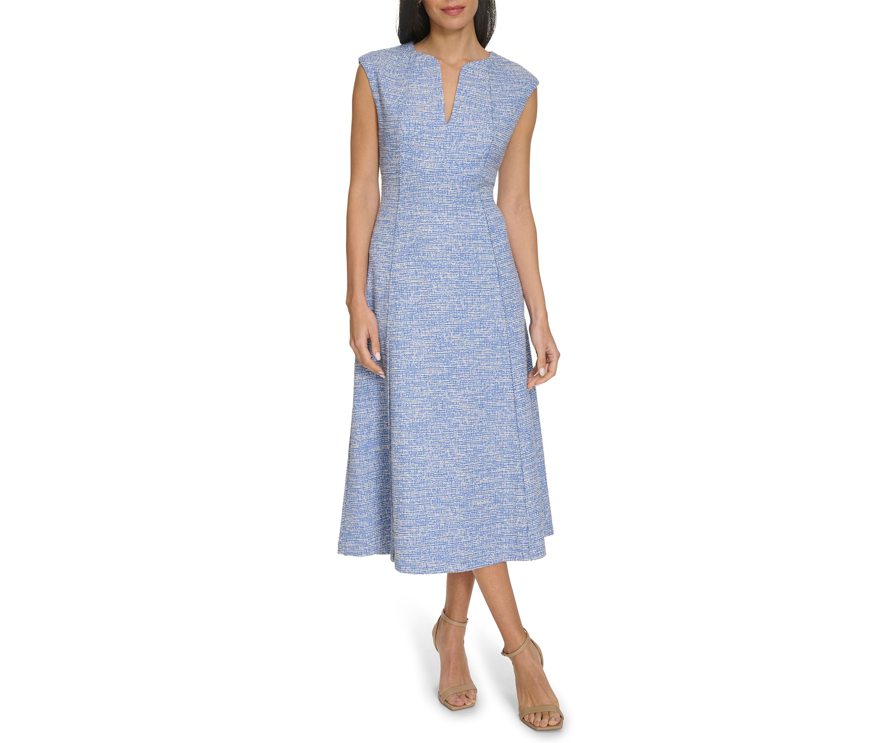 Womens Cap Sleeve Printed A-Line Dress