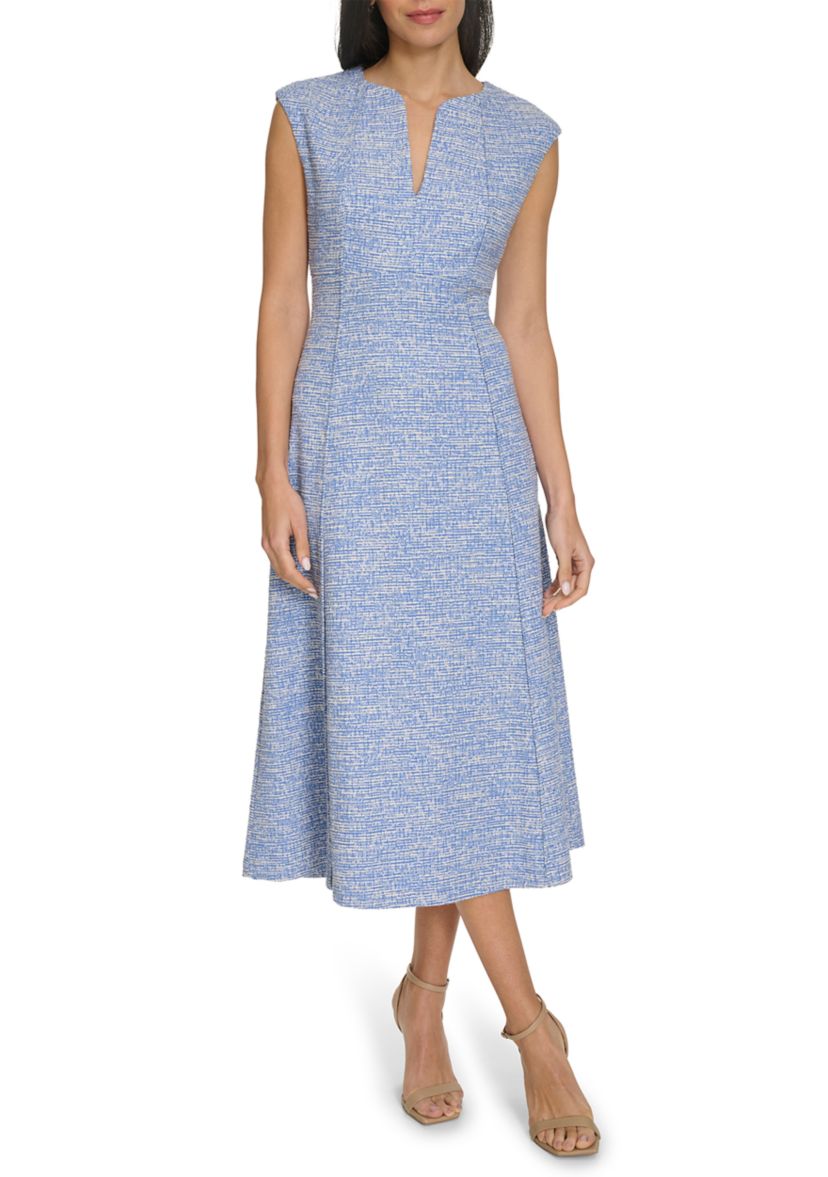 Womens Cap Sleeve Printed A-Line Dress
