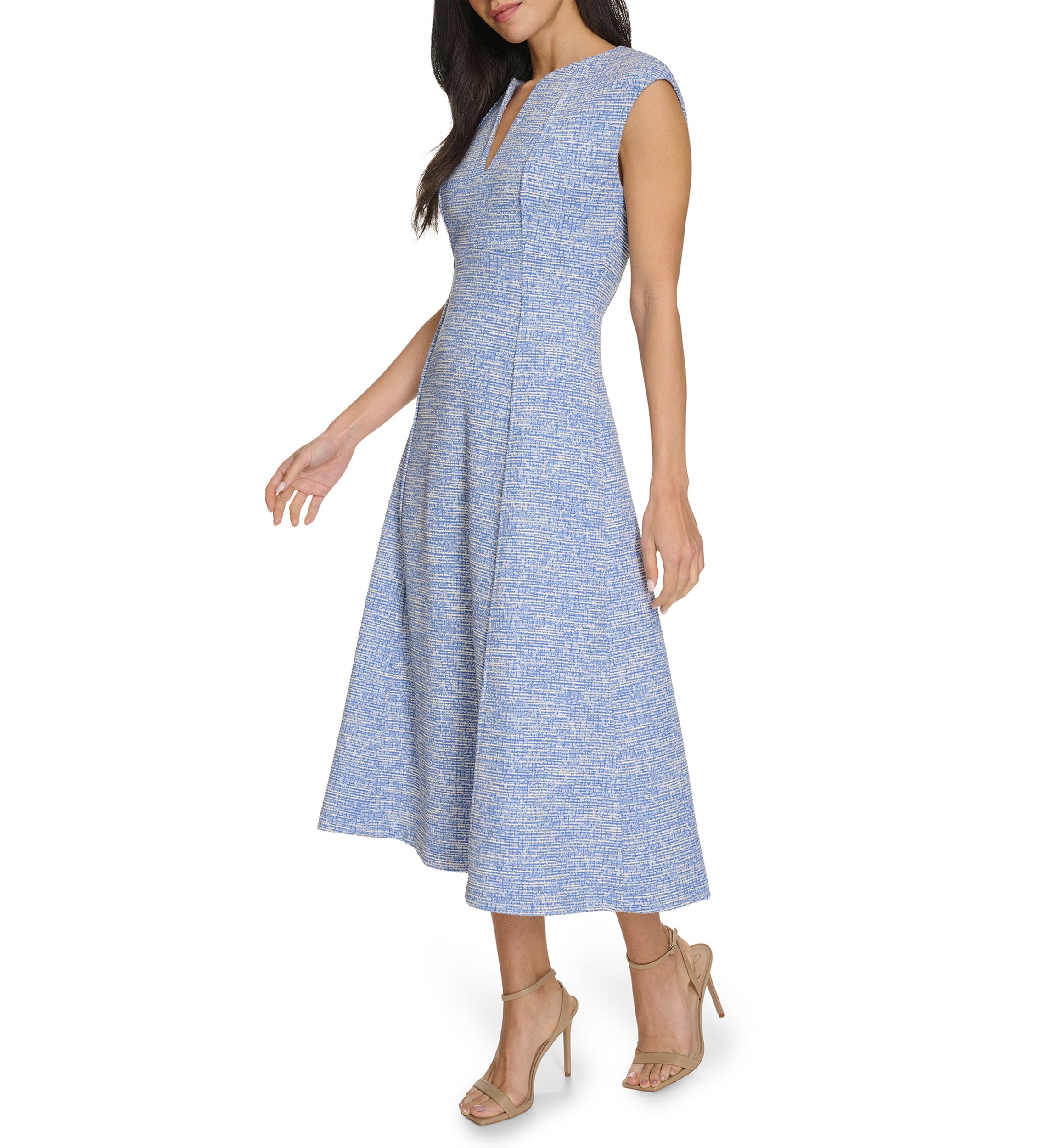 Womens Cap Sleeve Printed A-Line Dress