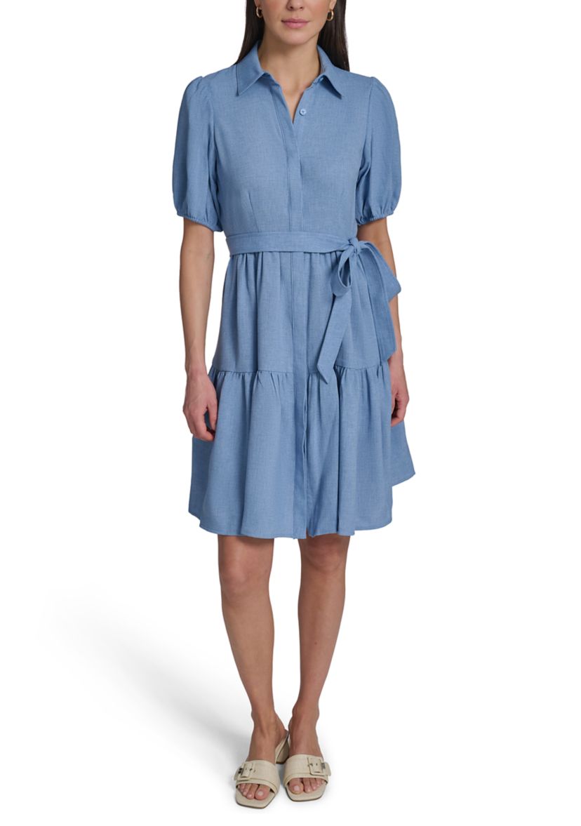 Calvin Klein Women's Puff-Sleeve Collared Shirtdress - Bayou - Size 10