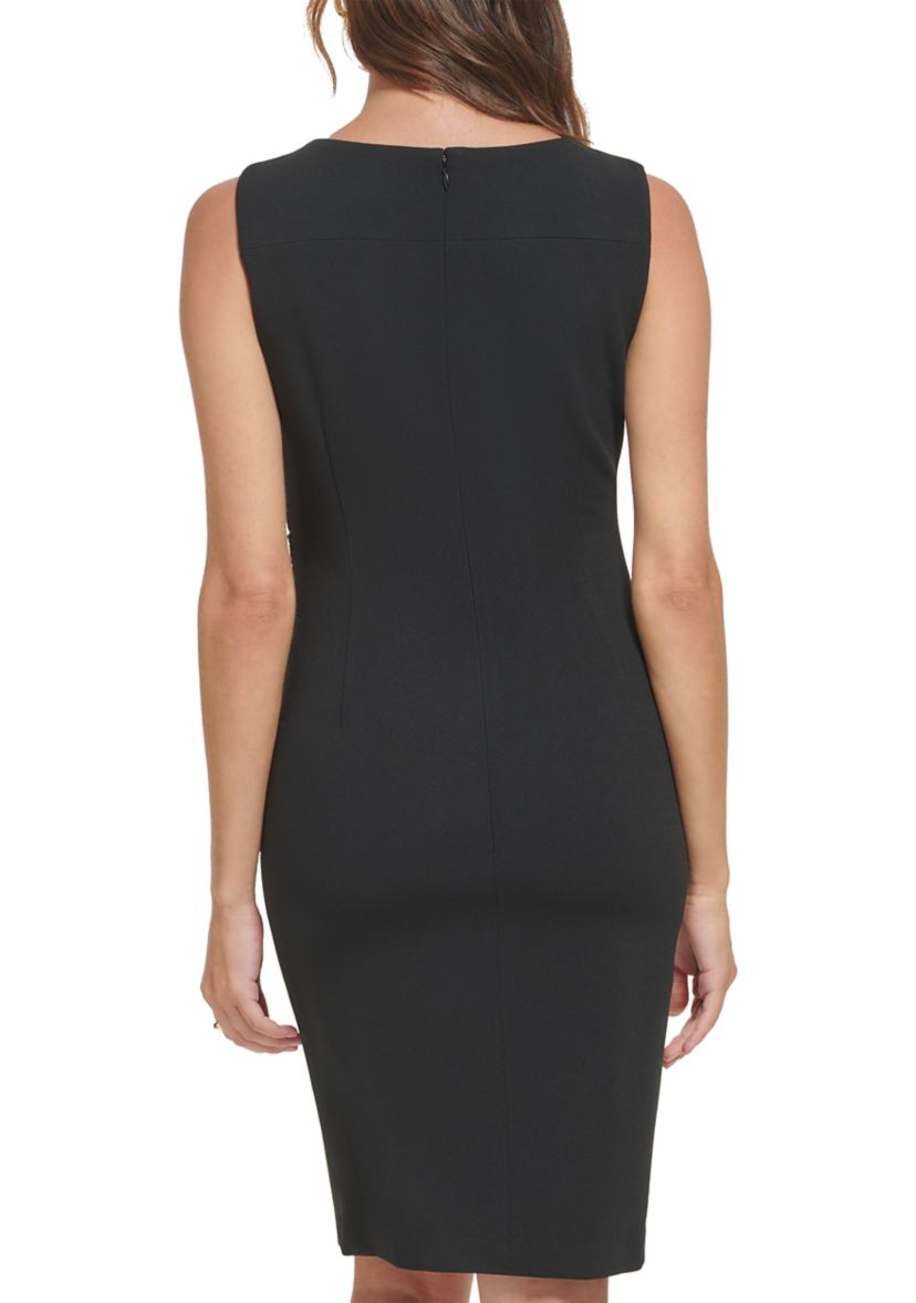 Womens Sleeveless Boat Neck Lined Scuba Sheath Dress