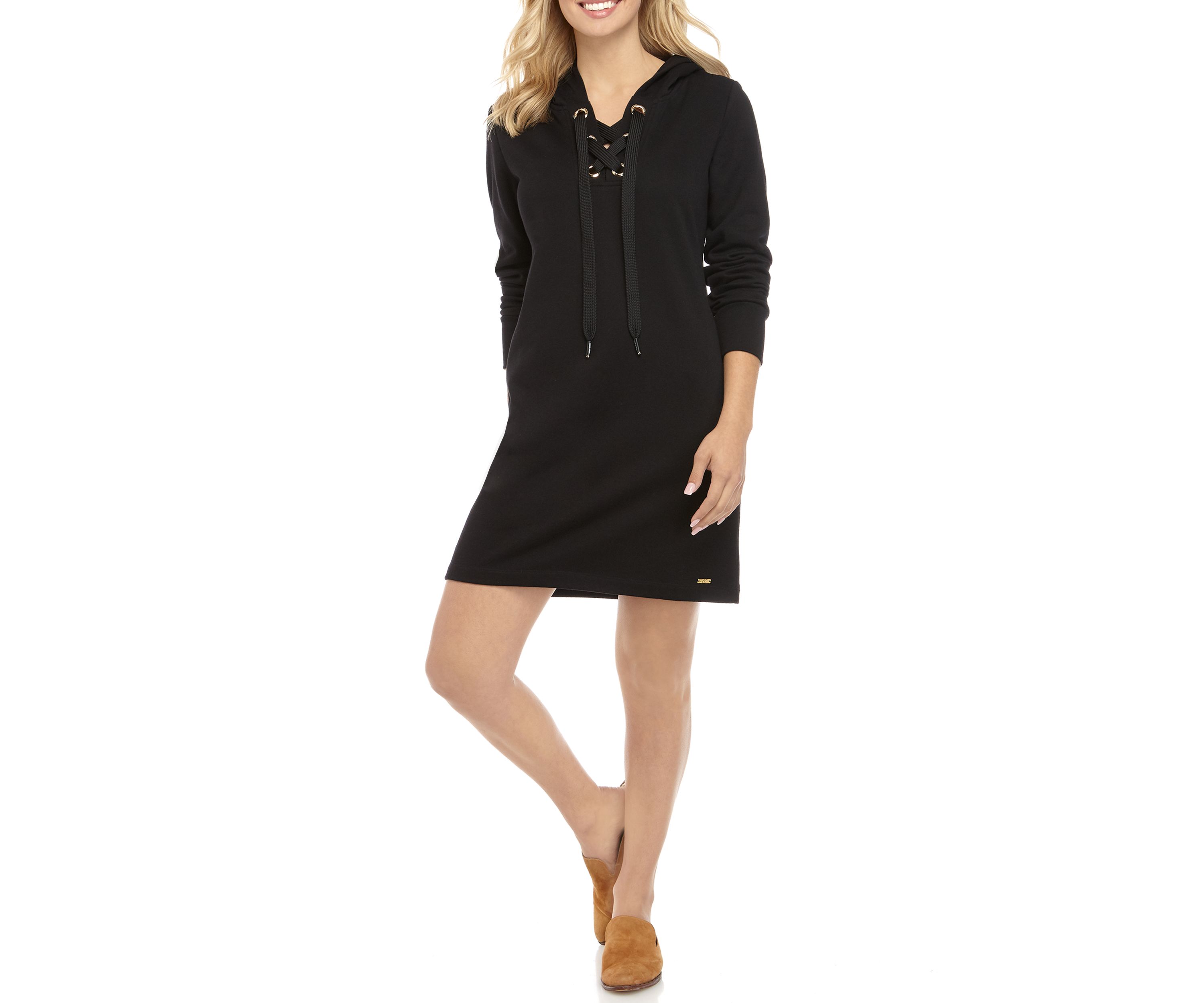 Lace Up Grommet Sweatshirt Dress
