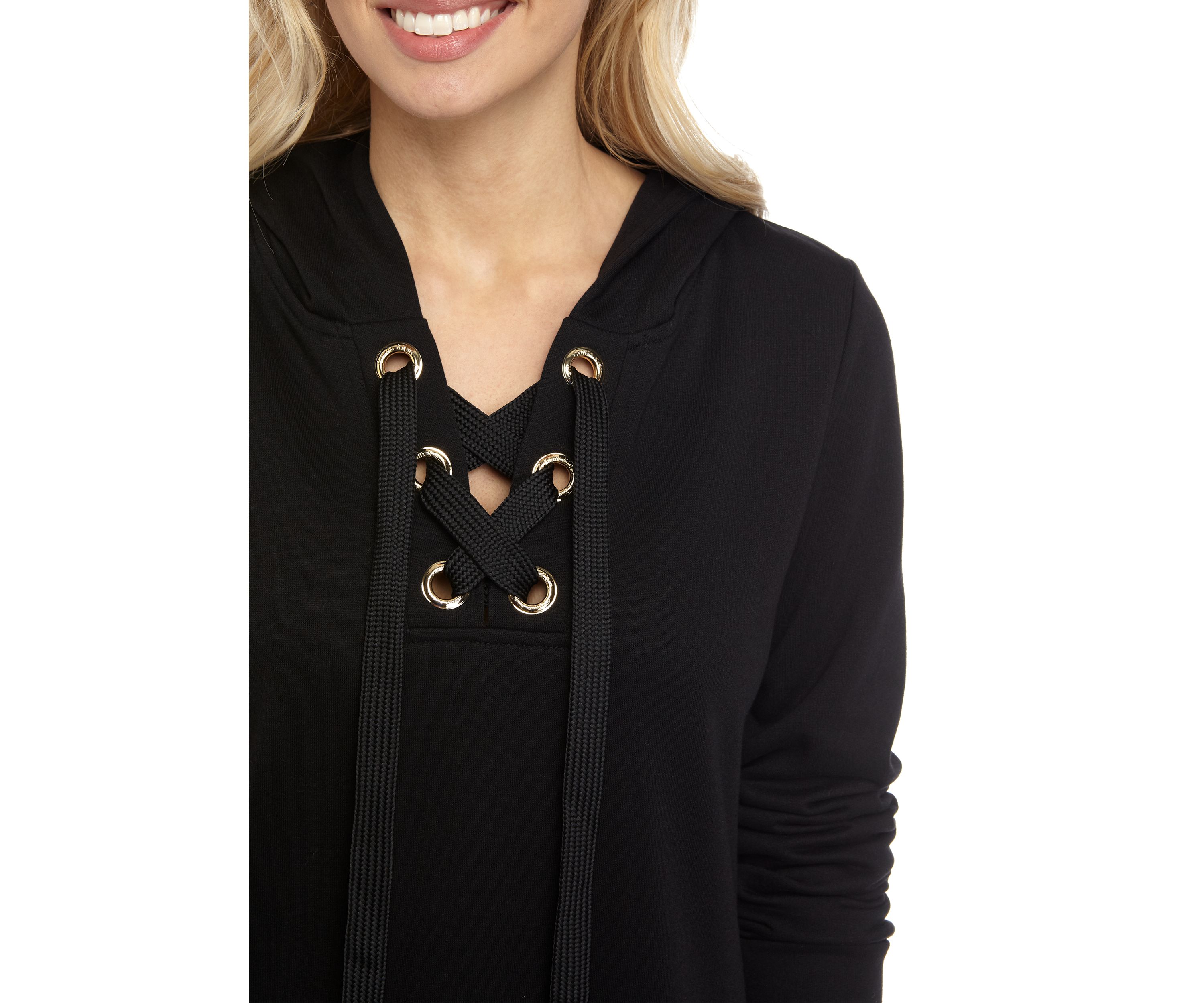 Lace Up Grommet Sweatshirt Dress