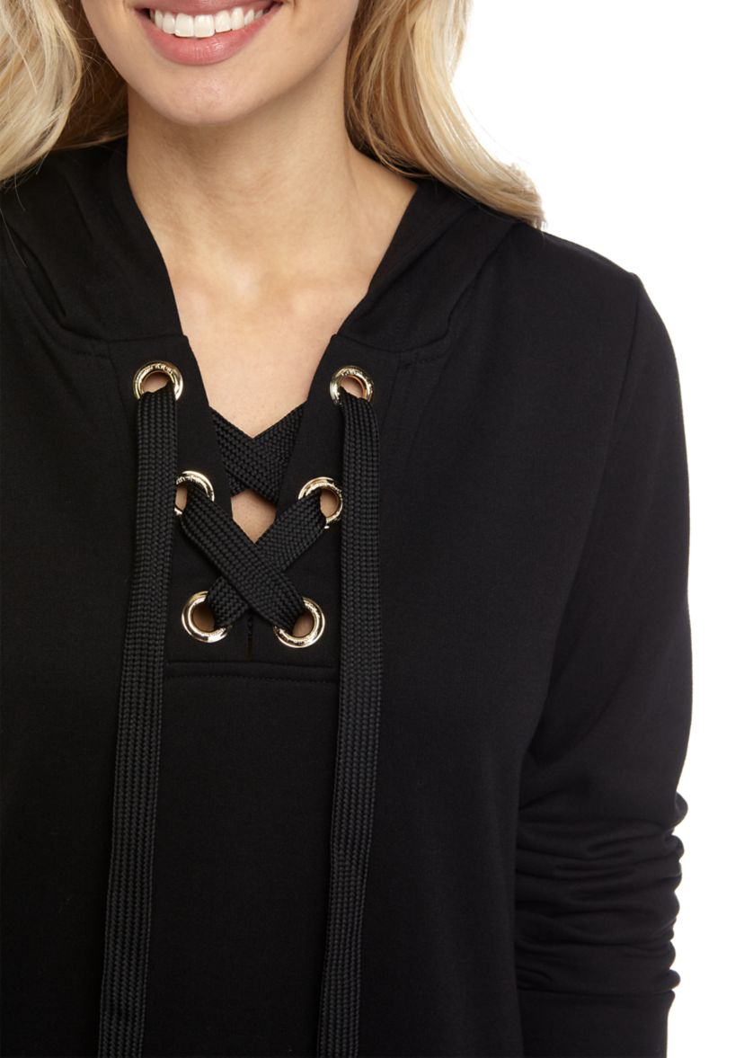Lace Up Grommet Sweatshirt Dress